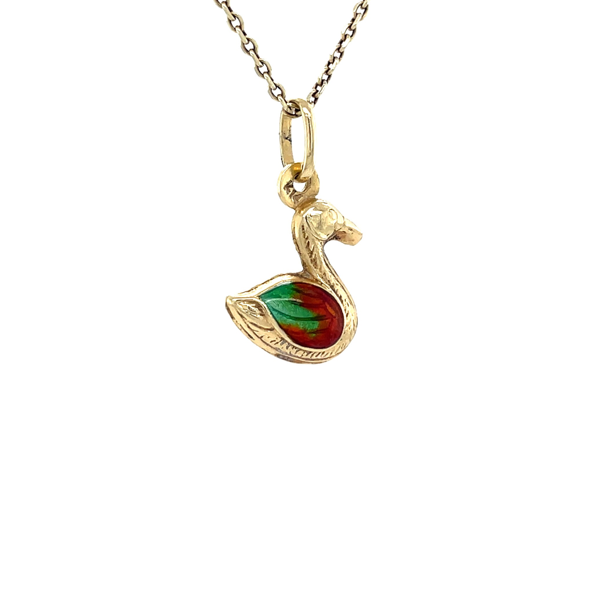 Vintage gold swan with enamel, 14 kt