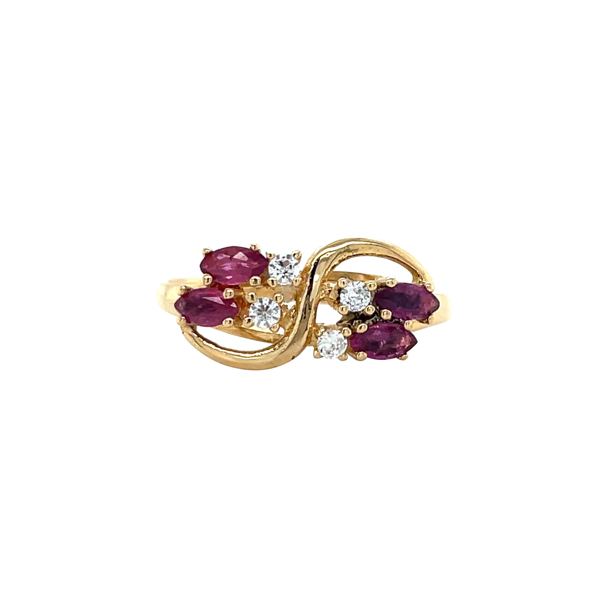 Gouden vintage slagring met robijn en zirkonia 18 kt
