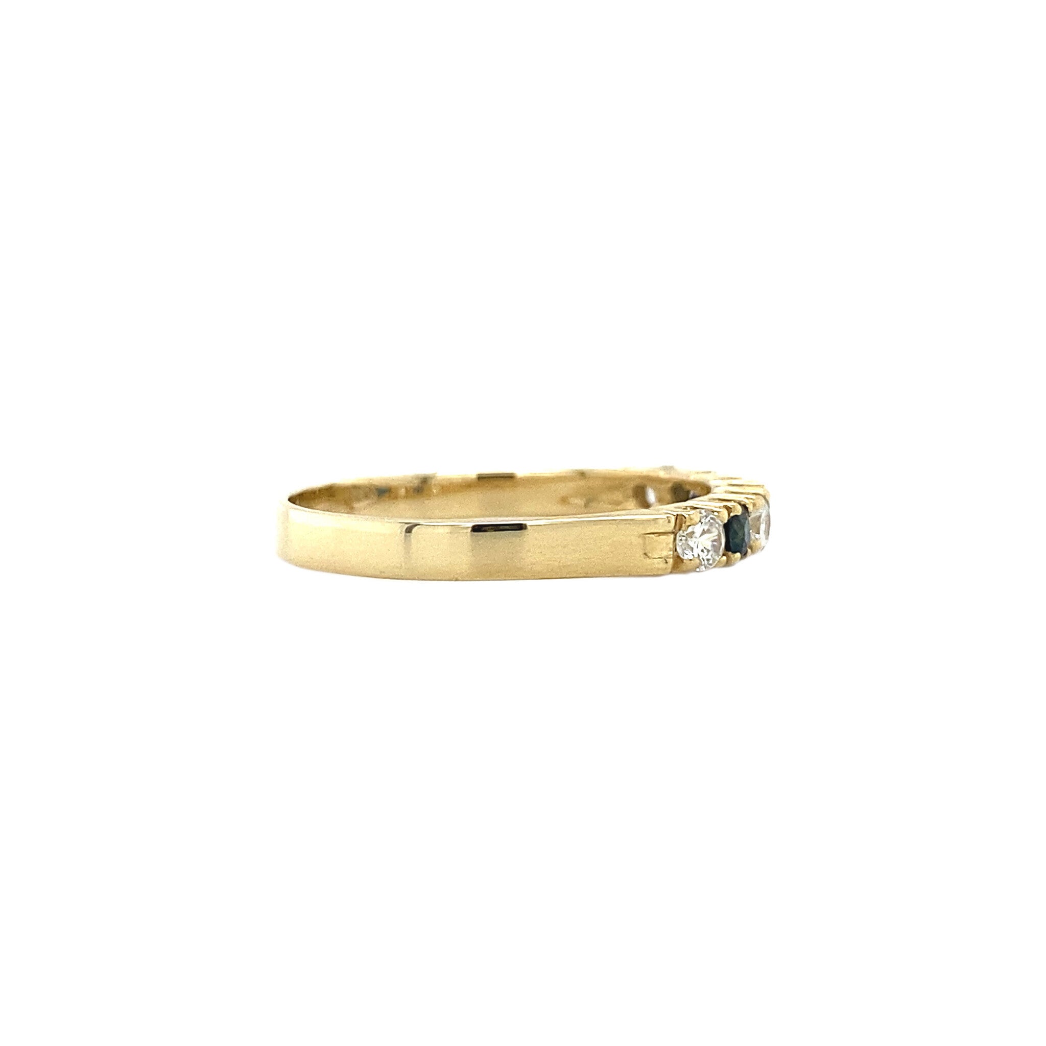 Gouden rijring met saffier en diamant 14 krt
