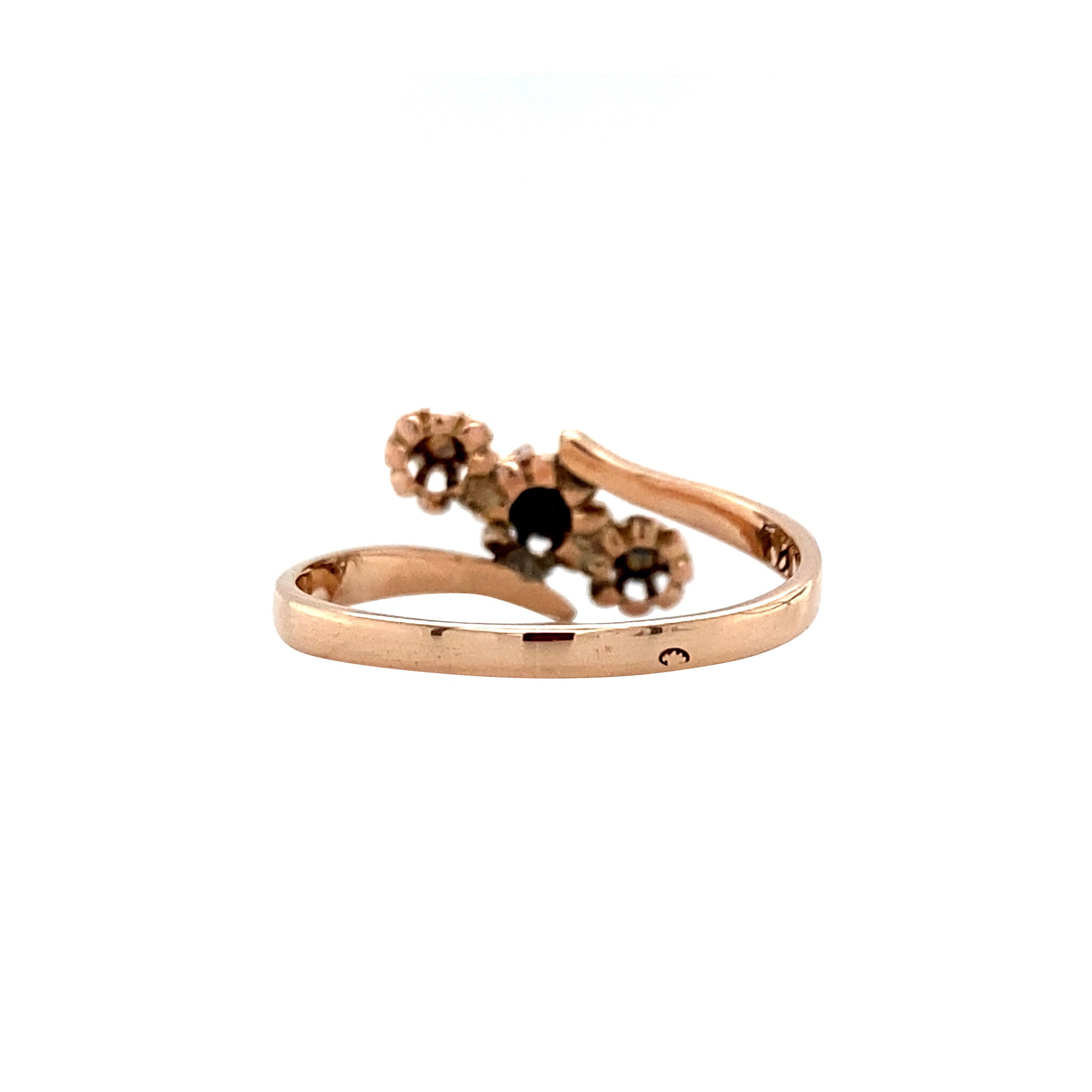 Vintage rose-gold hammered ring with rose diamond 14 kt
