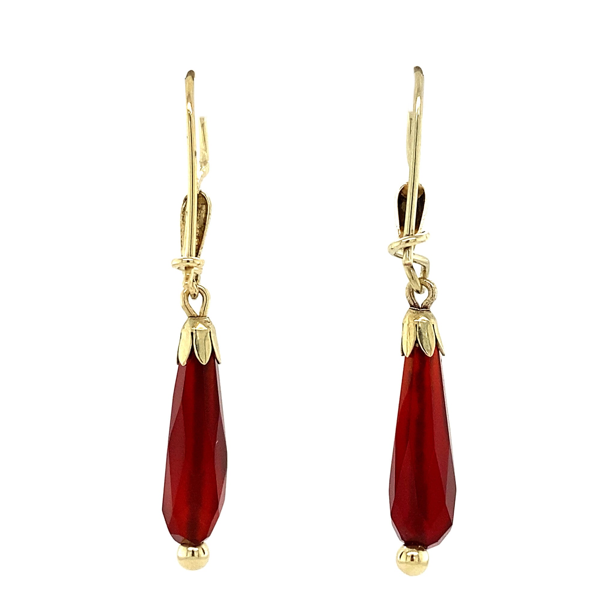 14 kt gold drop earrings with carnelian
