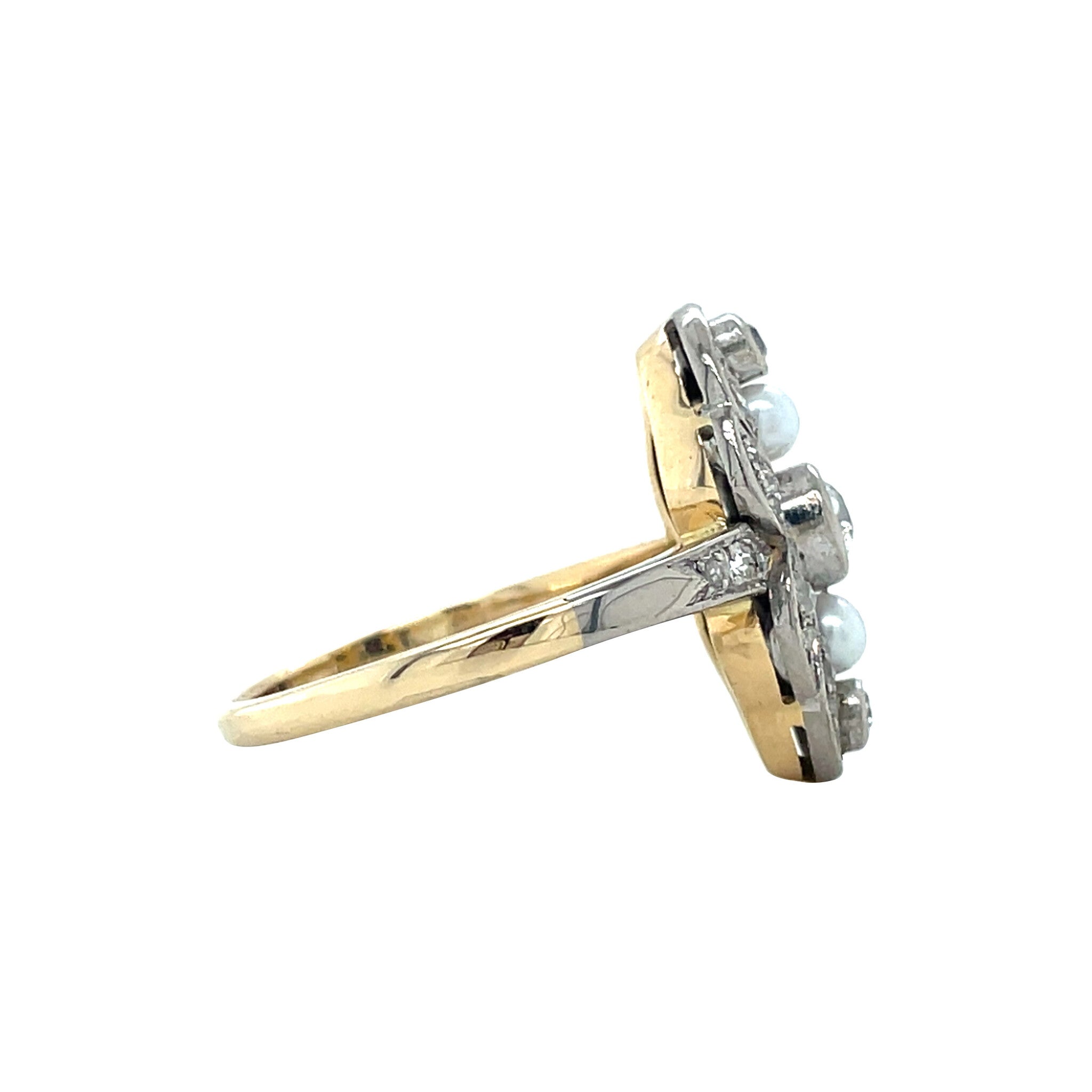 Gouden vintage ring met parel en diamant 14 kt