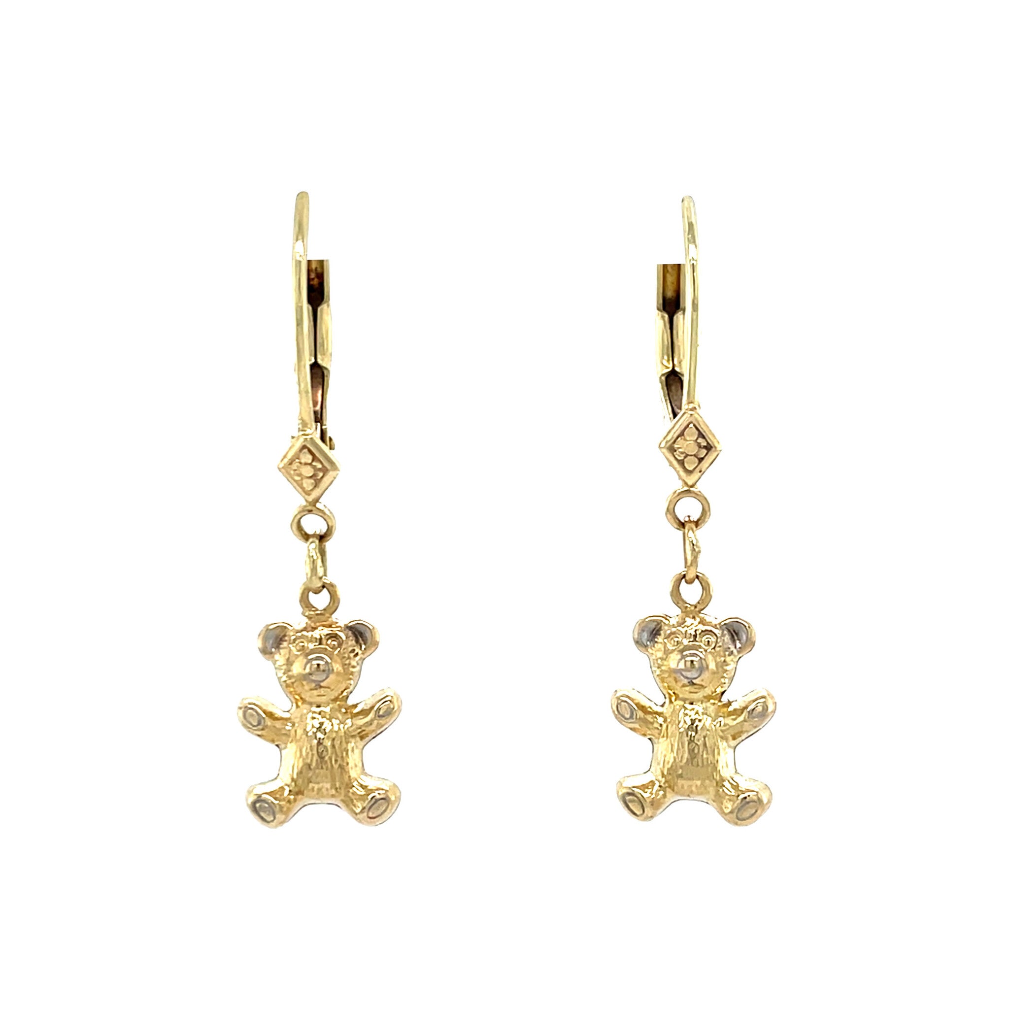 Gold vintage dangle earrings with bear, 14 kt