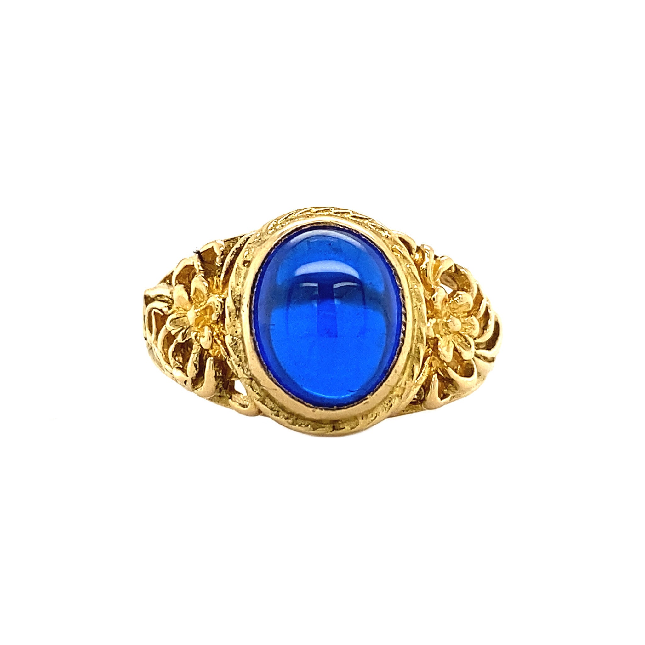 Gouden ring met blauw glas 18 krt