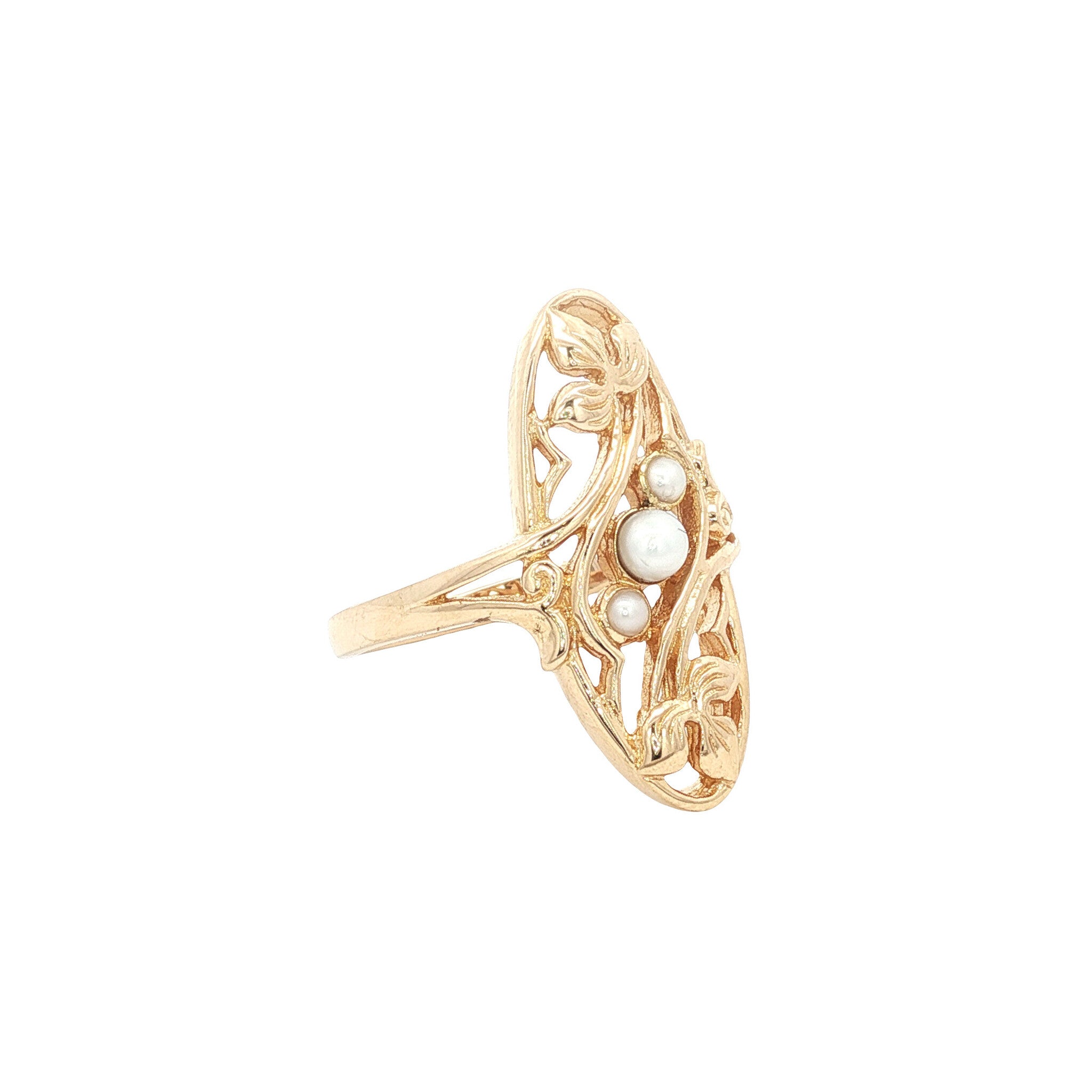 14 kt gold ring with pearl