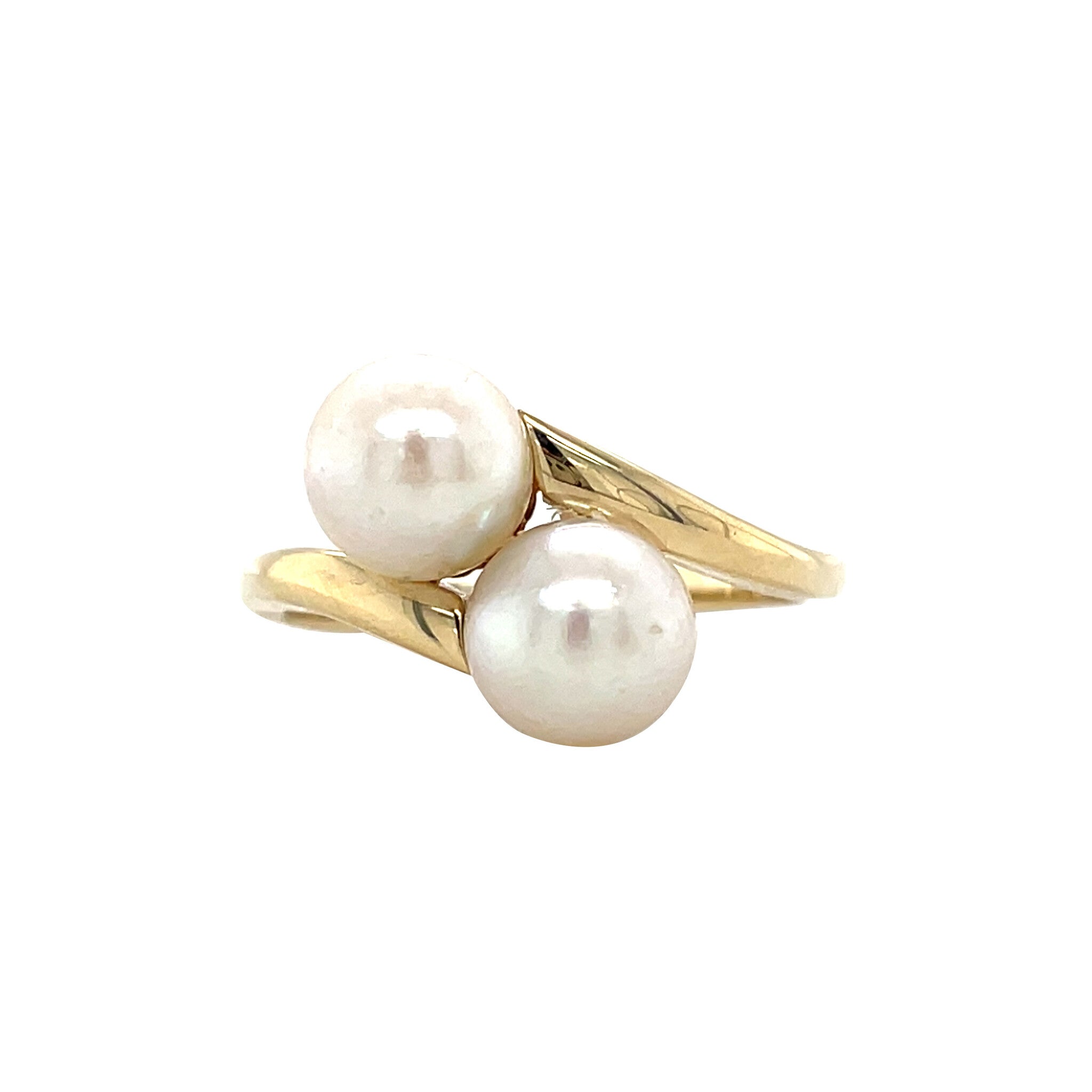 Vintage gold hammered ring with pearl, 14 kt