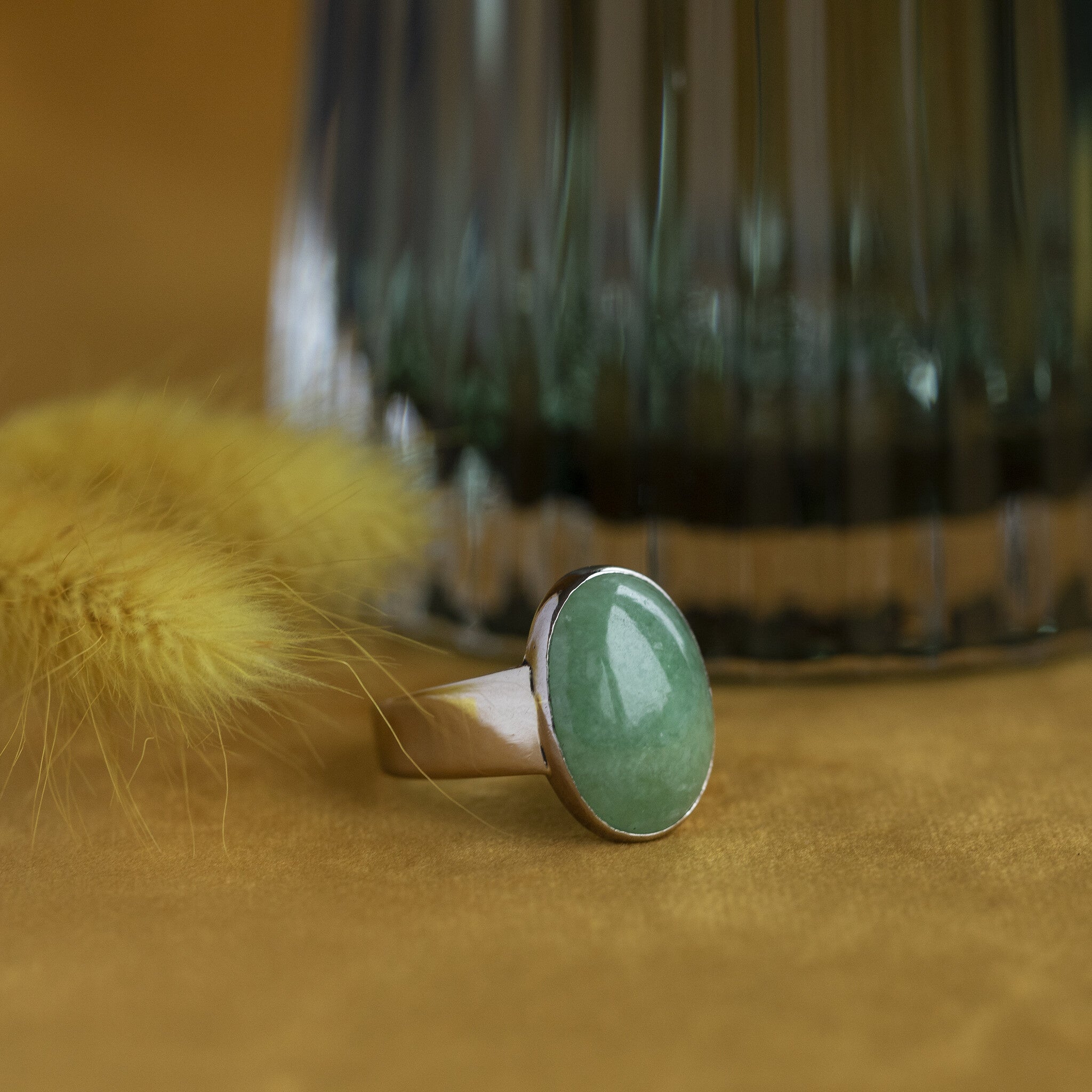 Witgouden ring met aventurijn 14 krt