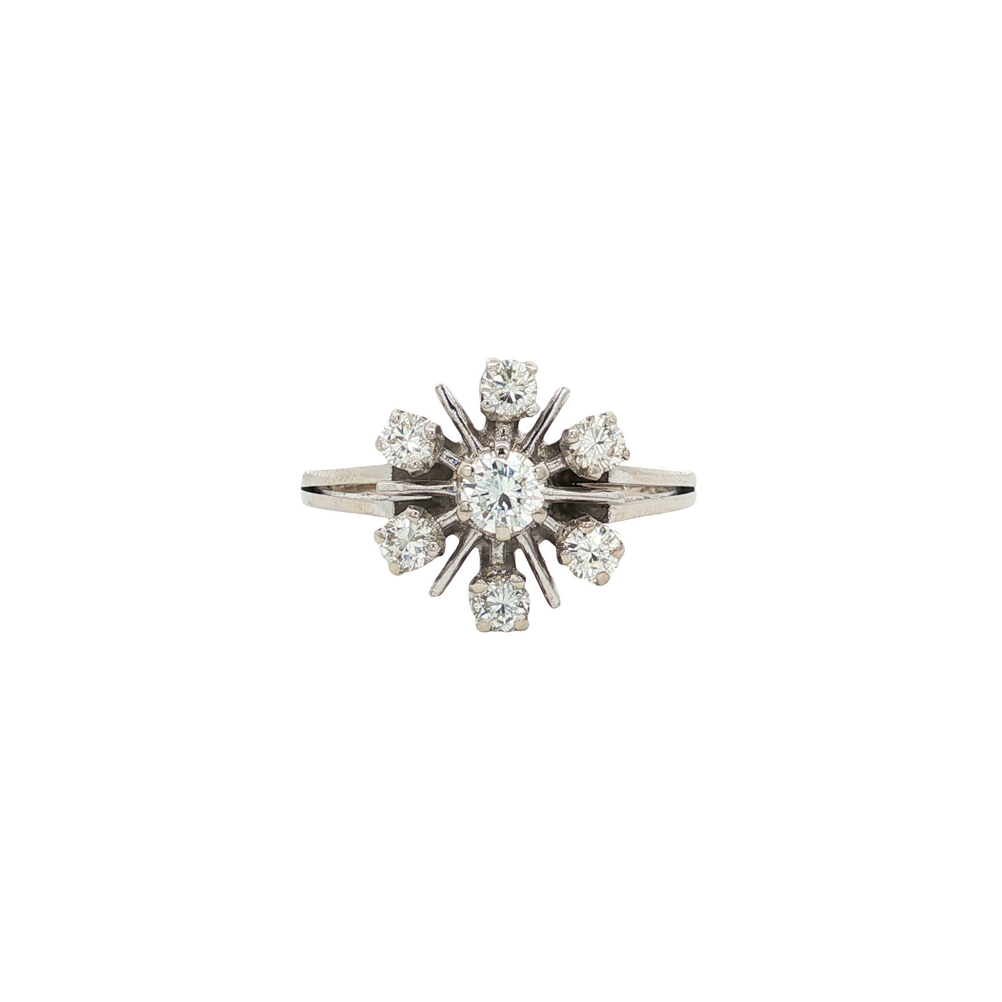 Witgouden vintage entourage ring met diamant 14 kt