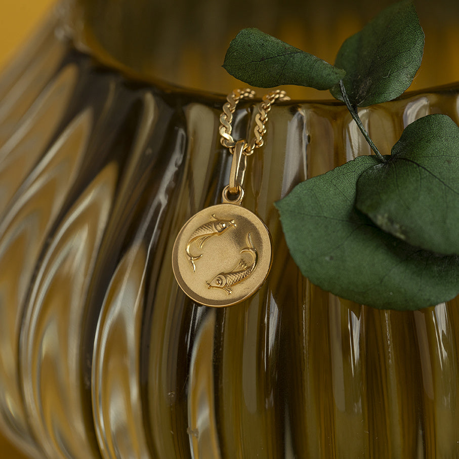 Gouden vintage vissen sterrenbeeld hanger 18 krt