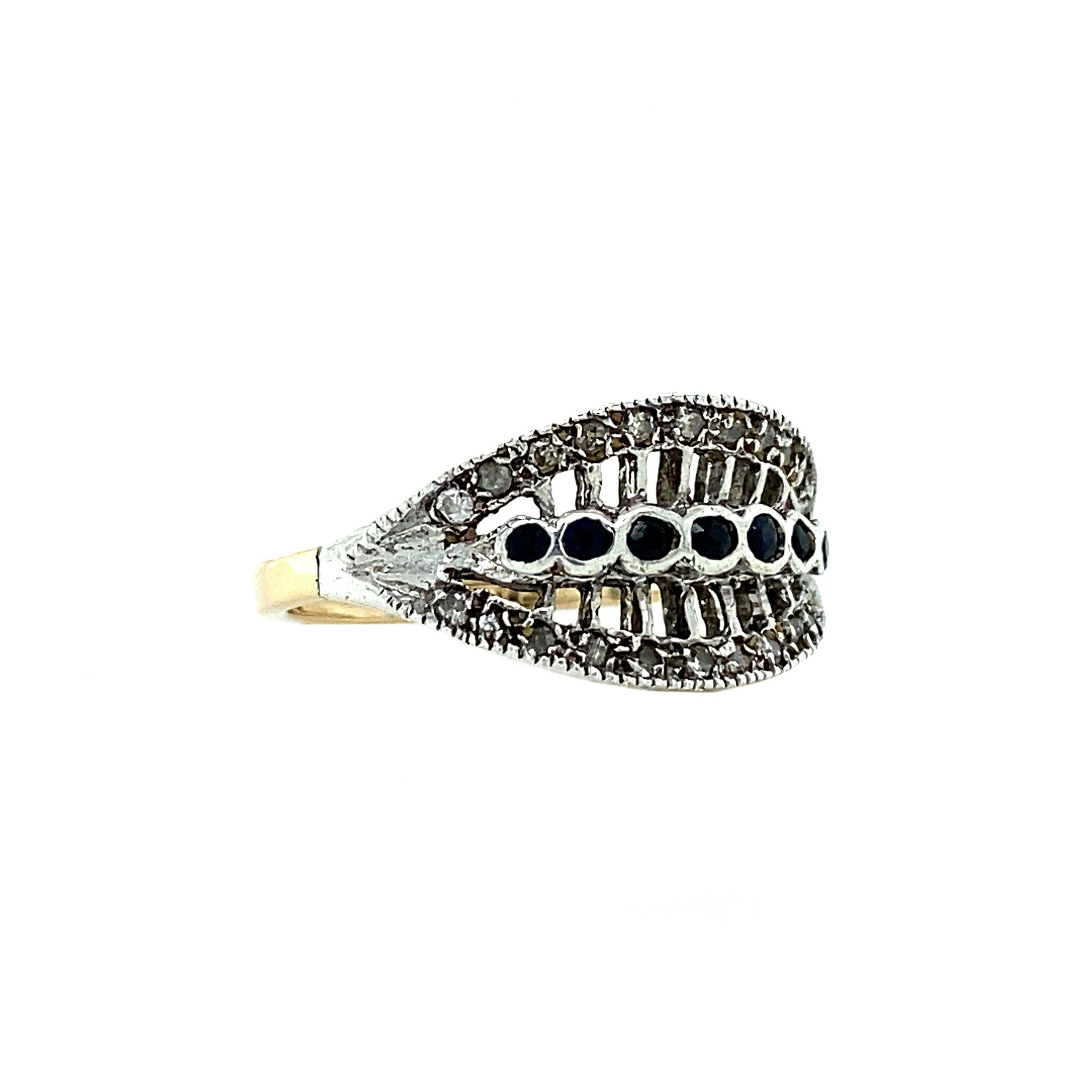 Bicolour gold ring with sapphire and diamond 14 crt