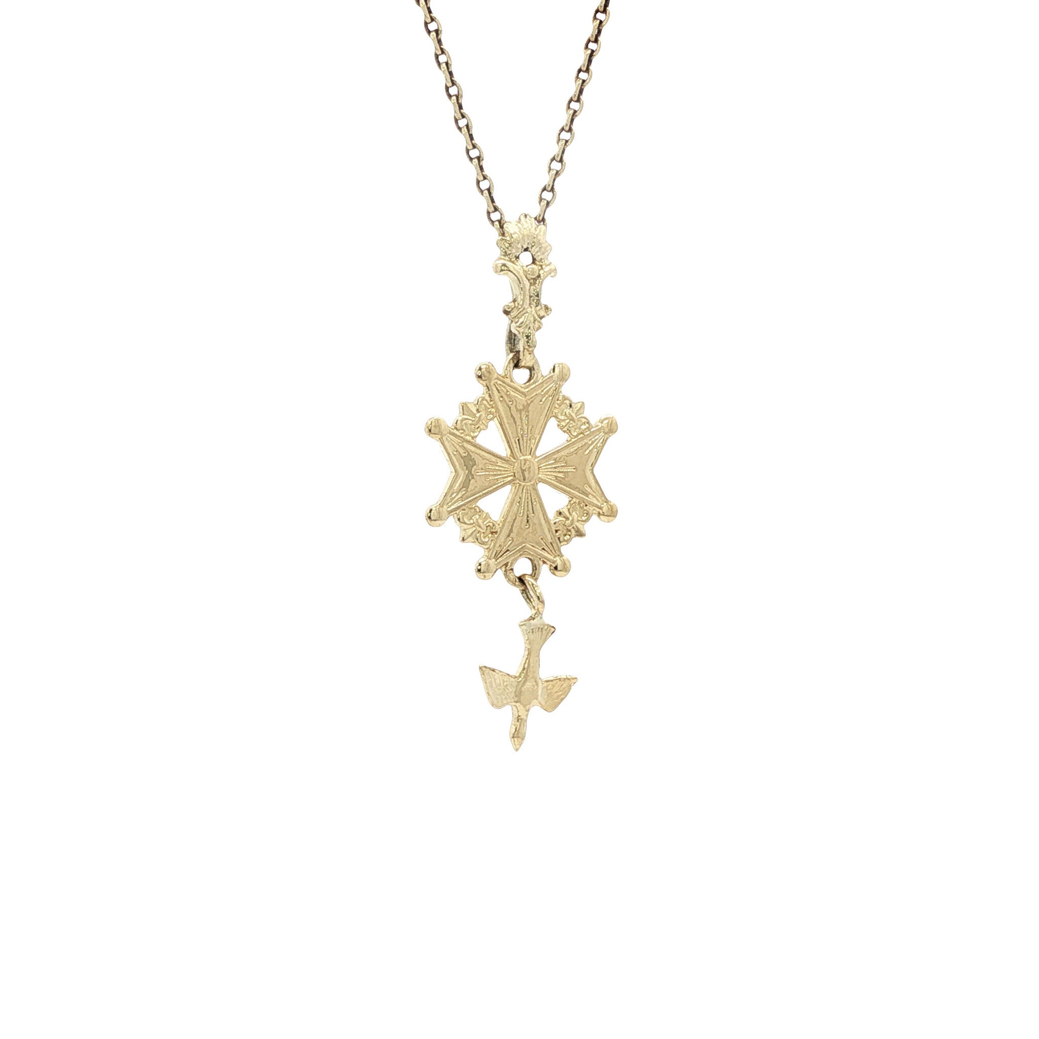 Gouden vintage Hugenotenkruis hanger 14 kt