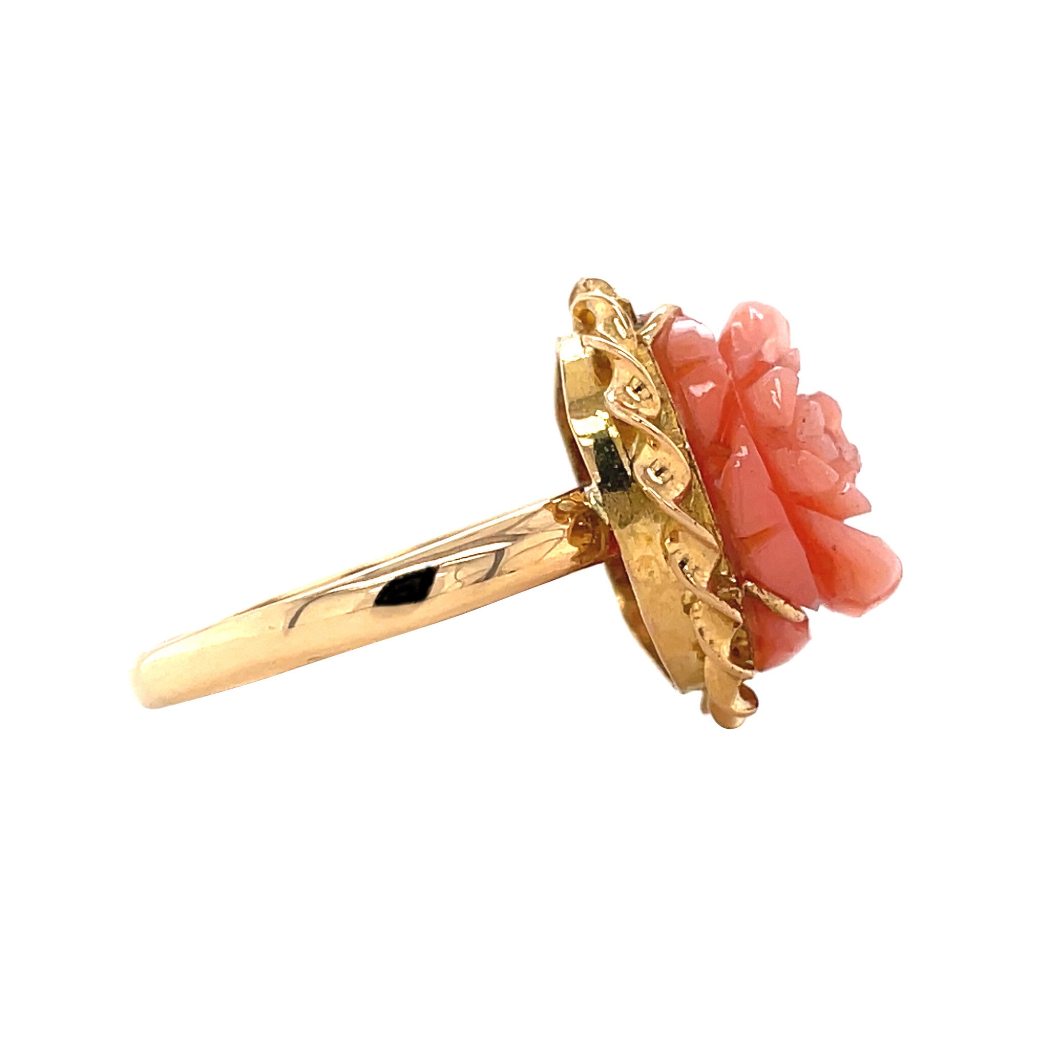 Gouden vintage roos ring met angel skin 20 kt