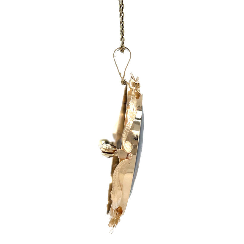 14 kt gold vintage pendant with enamel brooch