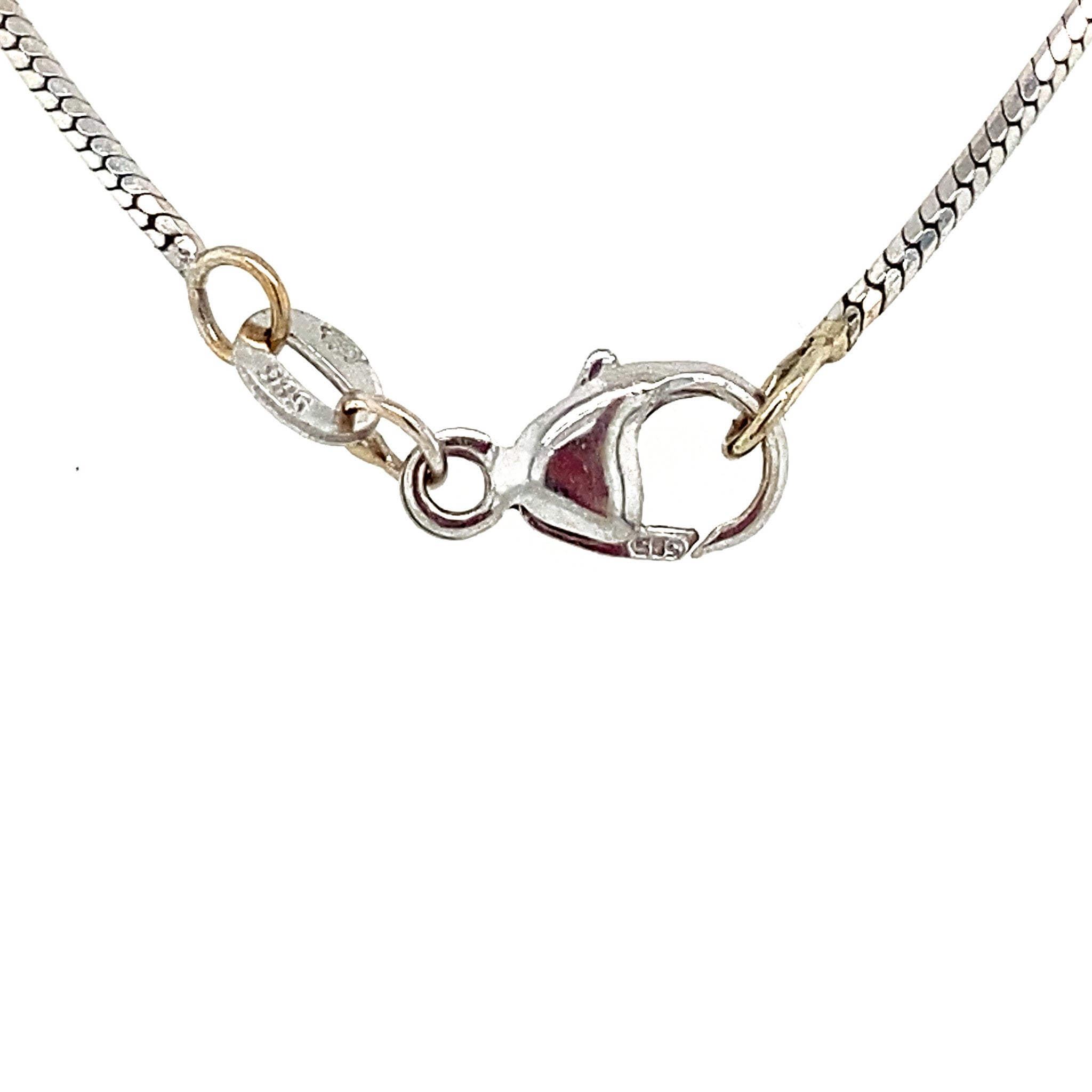 Witgouden collier slang met hanger met saffier en diamant 43 cm 14 krt