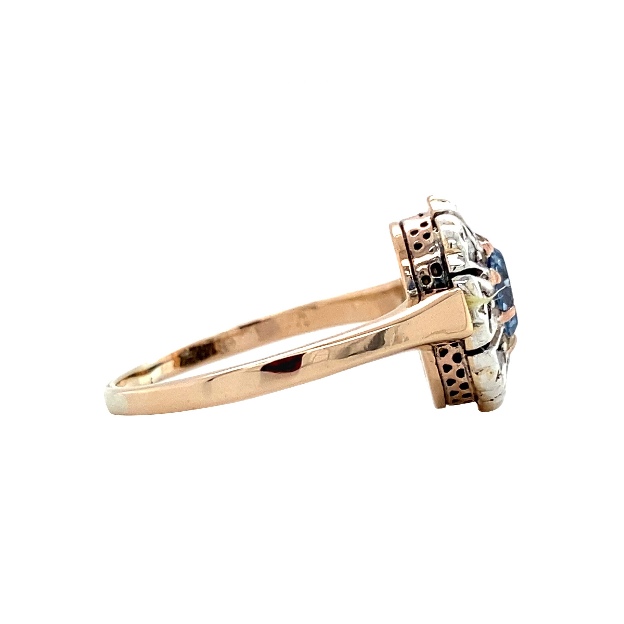 Rose-gold vintage entourage ring with spinel and rose diamond 14 kt/925