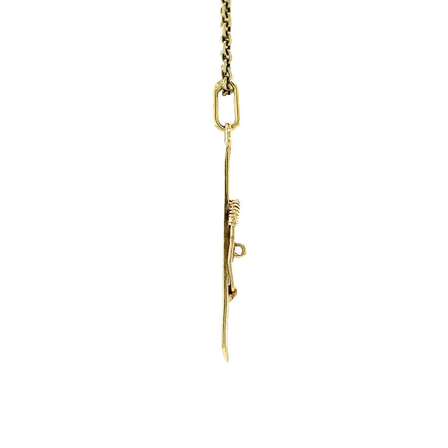 Gouden vintage langlaufski hanger 14 kt