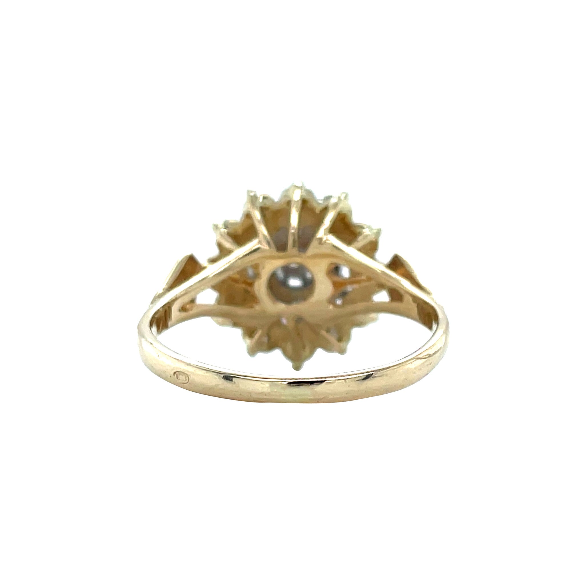 Gouden vintage dubbele entourage ring met diamant 14 krt
