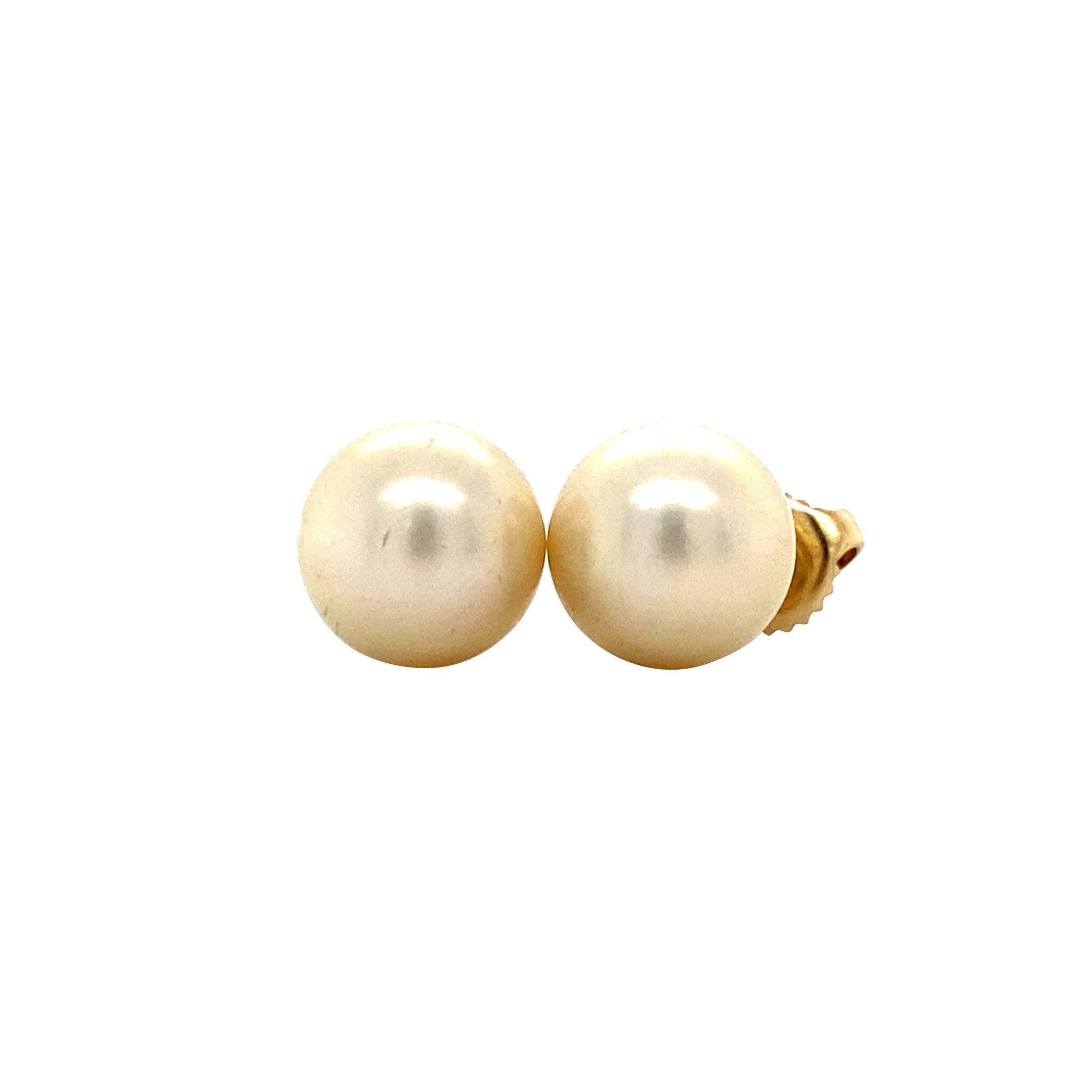 Vintage gold stud earrings with pearl, 14 kt