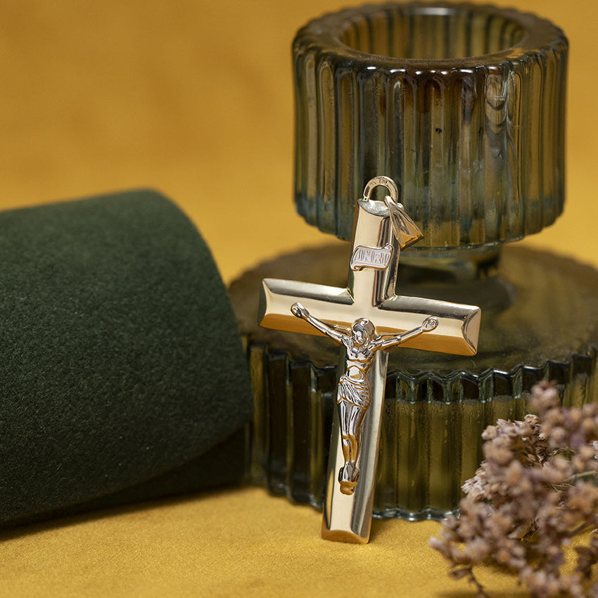 Bicolour gouden vintage kruis hanger 14 kt