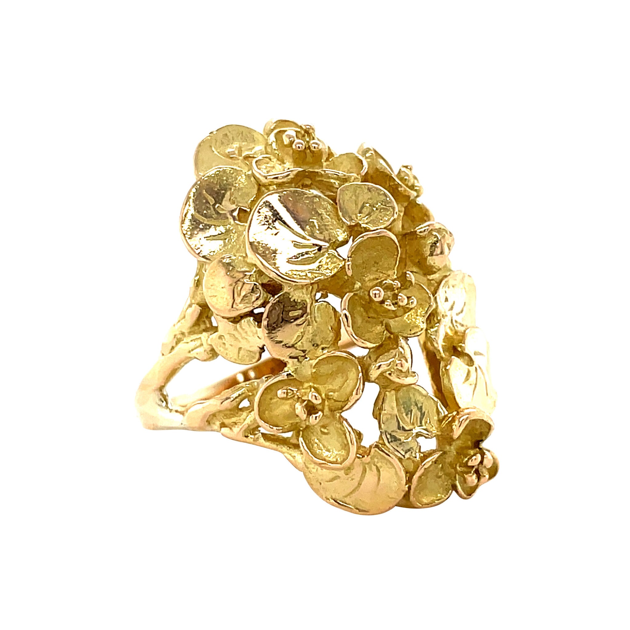 Gold vintage waterlily ring 18 kt
