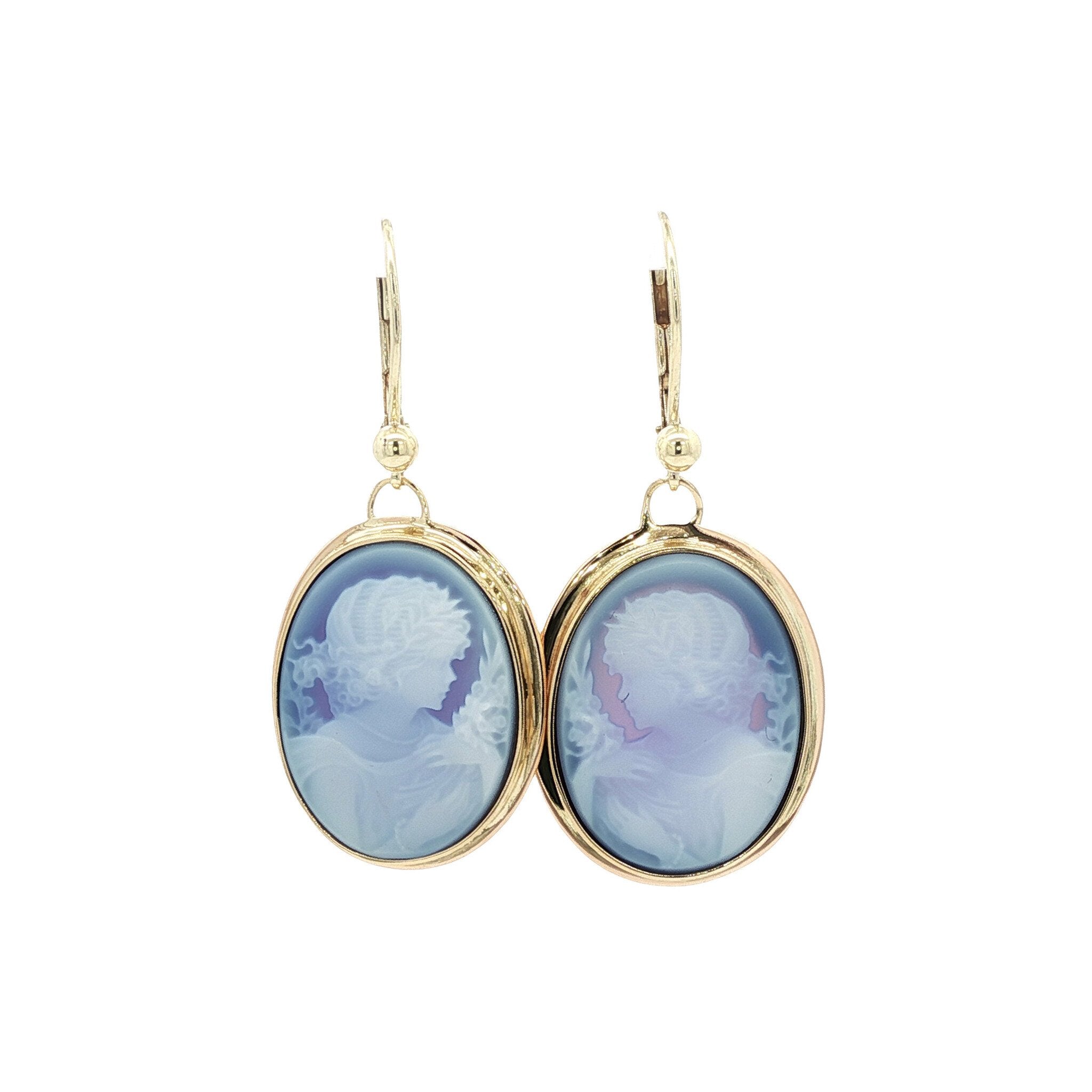 Gouden oorhangers met camee 14 kt