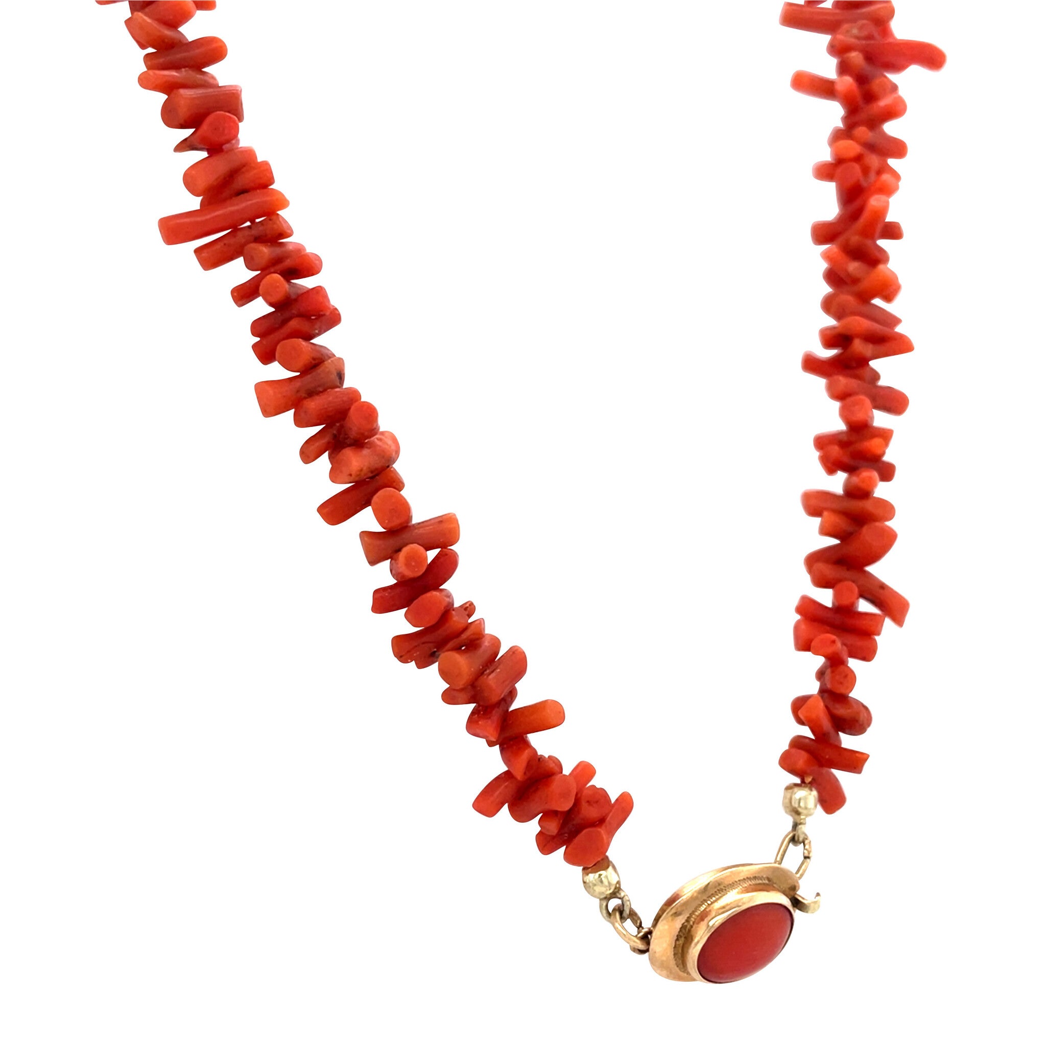 Vintage bloedkoraal collier met gouden sluiting 14 krt