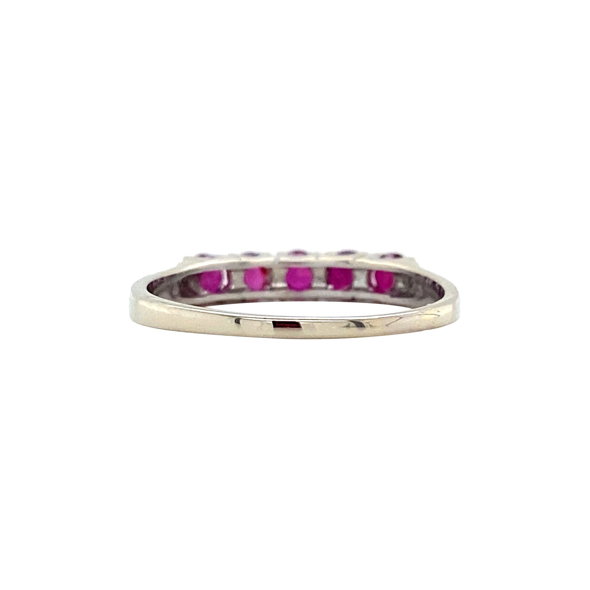 14 kt vintage white gold row ring with ruby