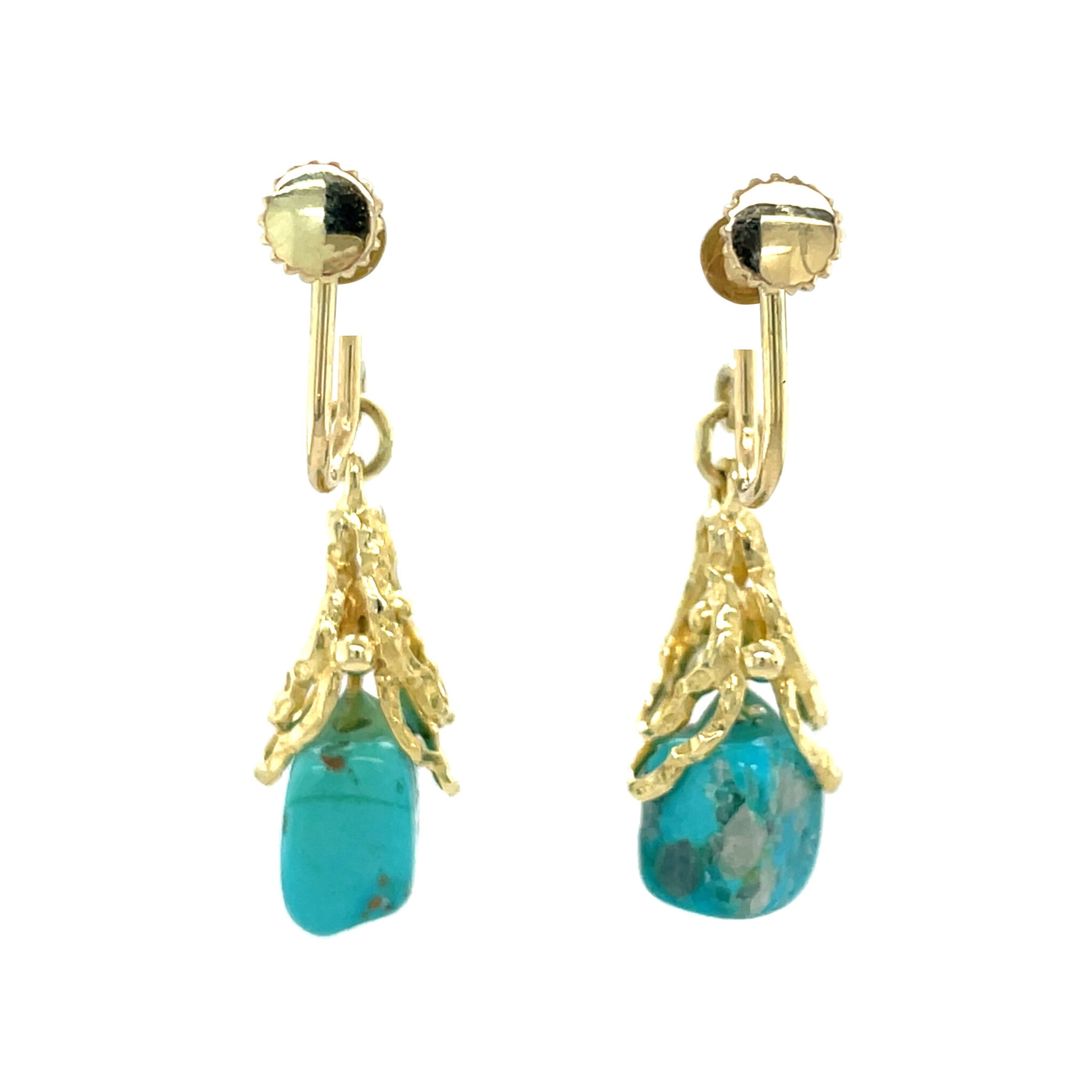 Gouden vintage oorhangers met turkoois 14 kt