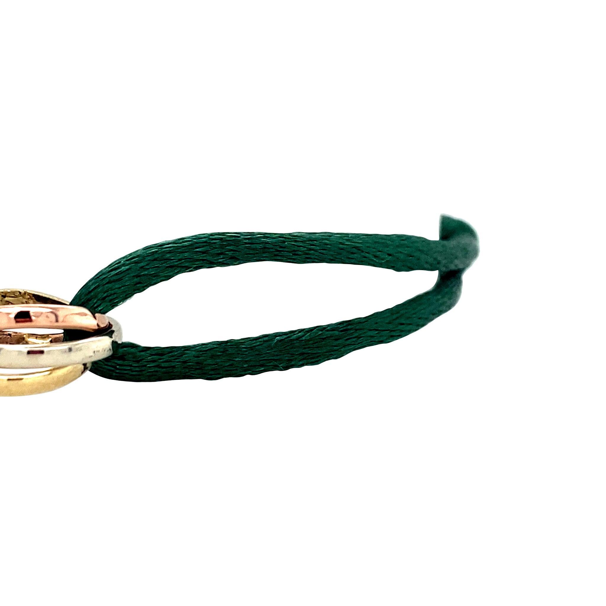 Satijnen armband met trinity schakel 14 krt