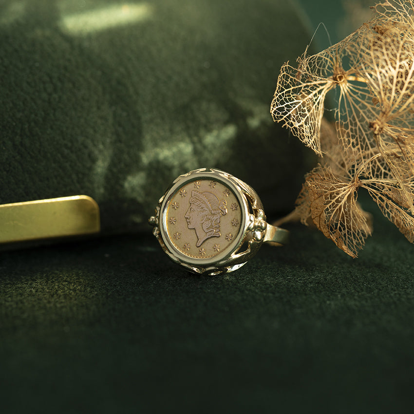 Gouden vintage munt ring 14 krt