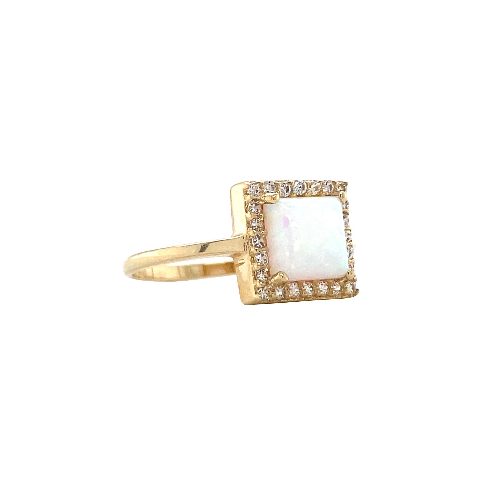 Gouden vintage entourage ring met opaal en zirkonia 14 krt