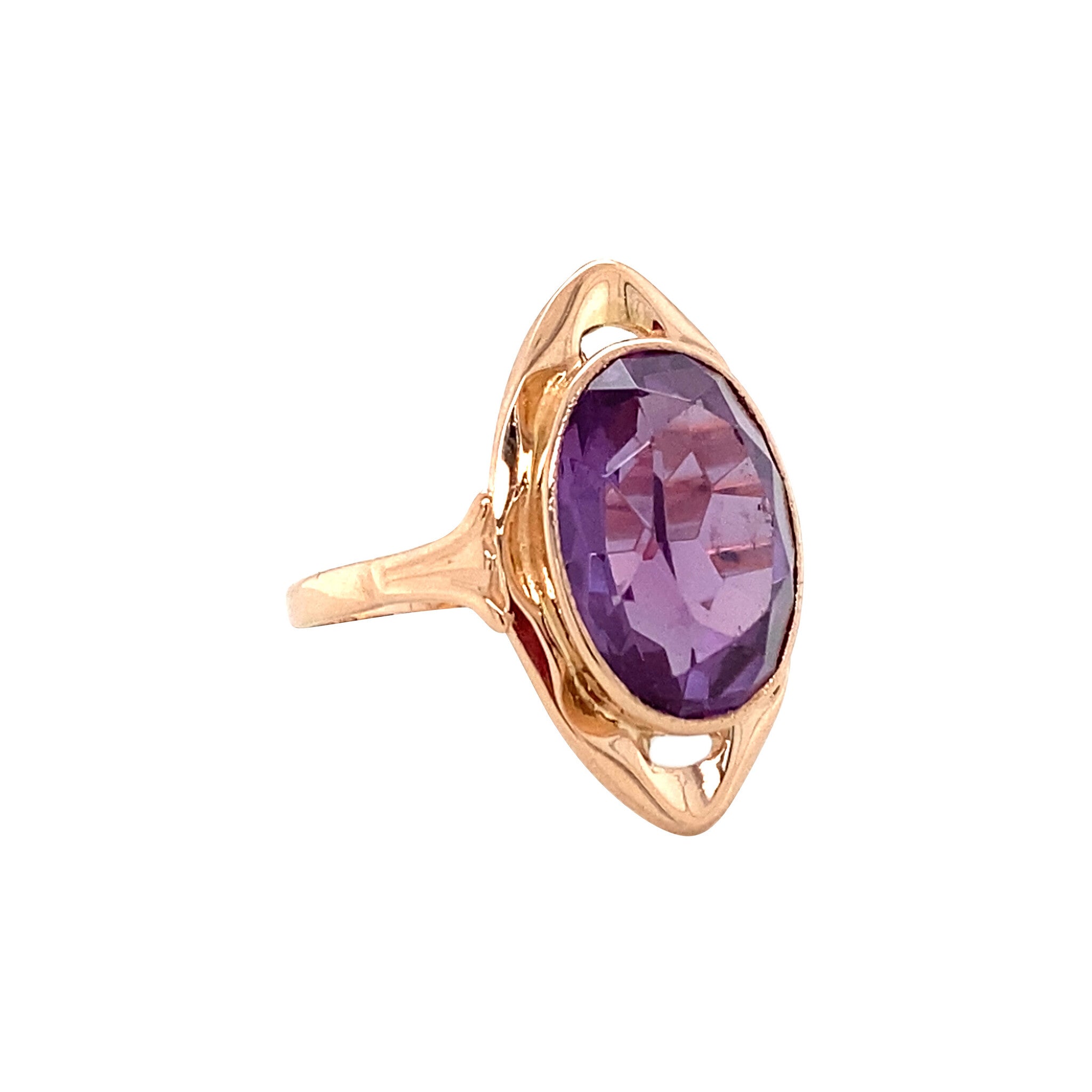 Roségouden vintage ring met saffier 14 krt