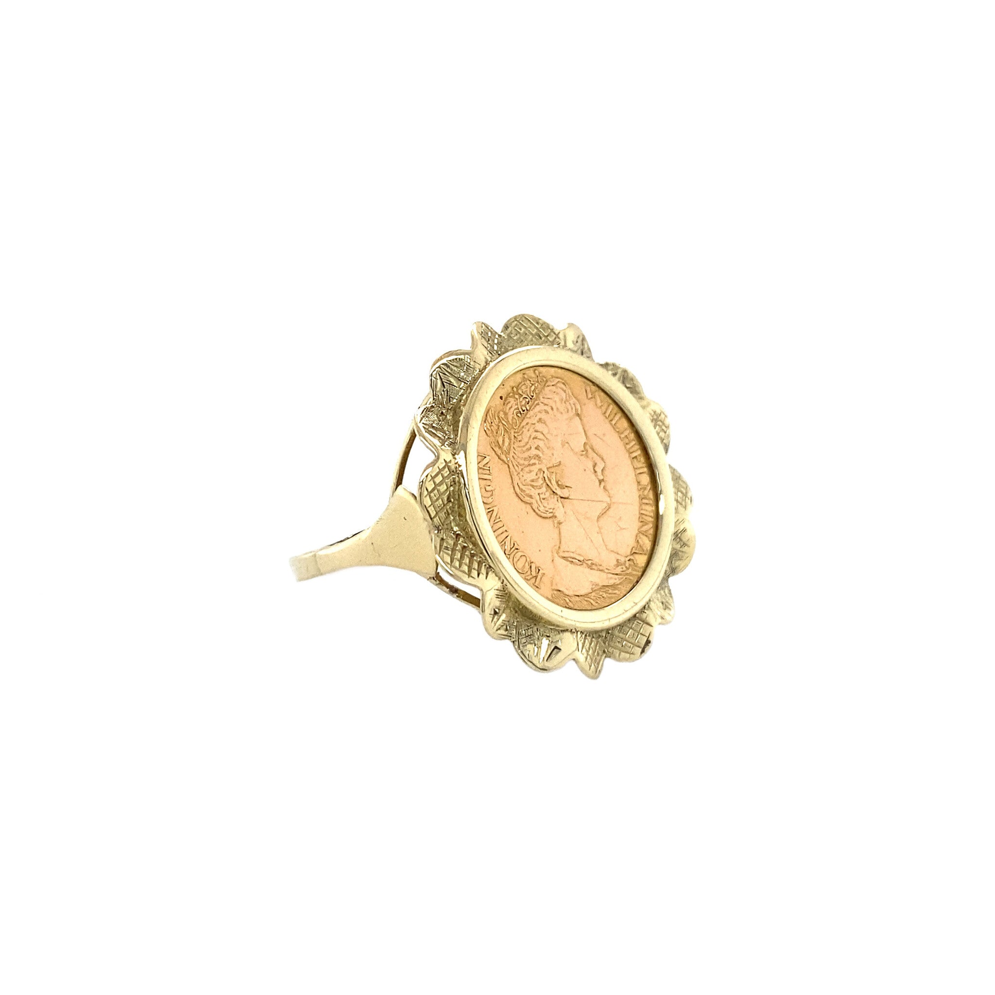 Gouden ring met munt 14 krt