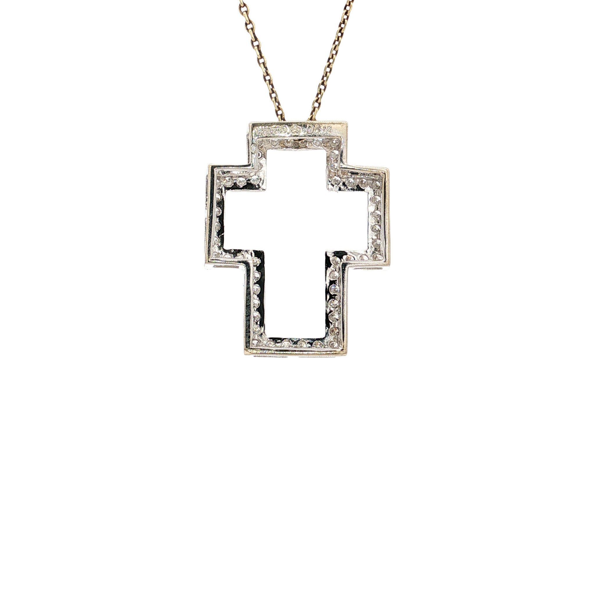 White gold vintage cross pendant with diamond 18 kt