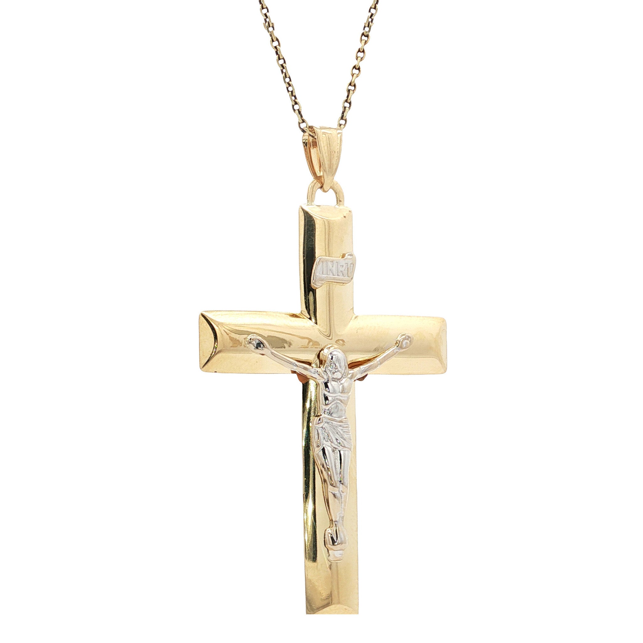 Bicolour gold vintage cross pendant 14 kt