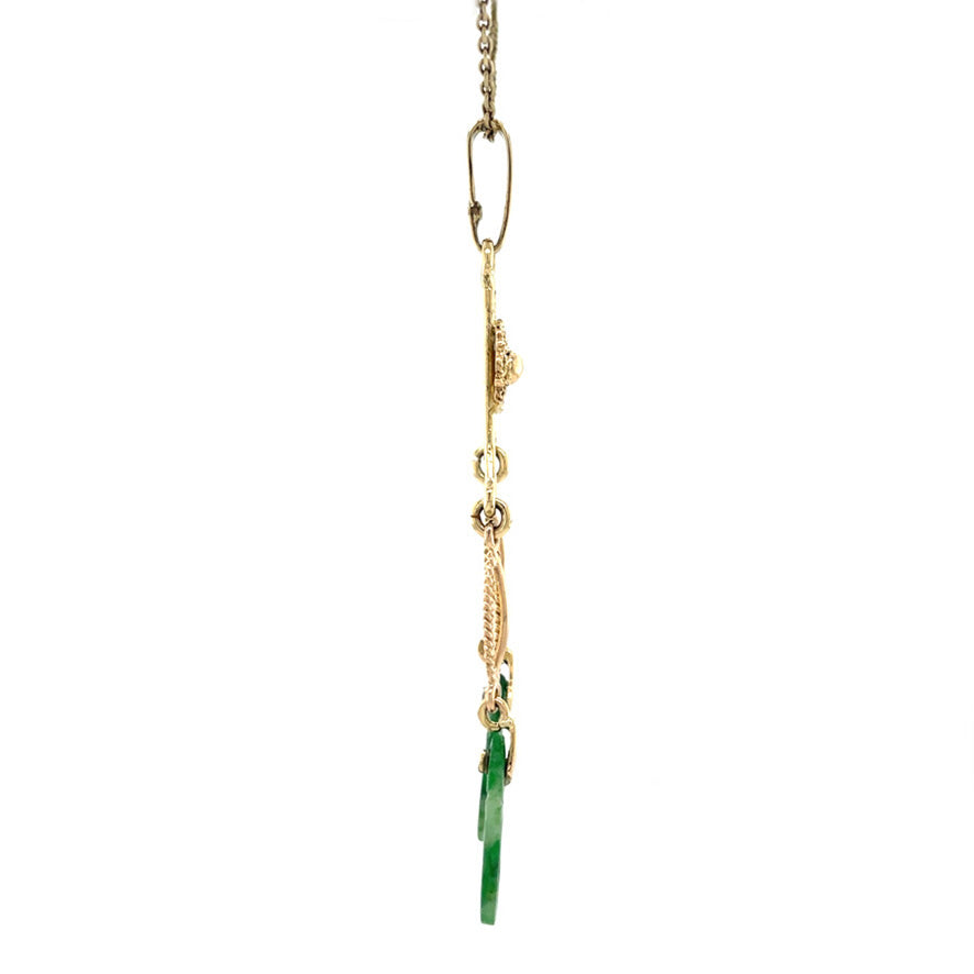 Gold vintage pendant with jade 14 kt