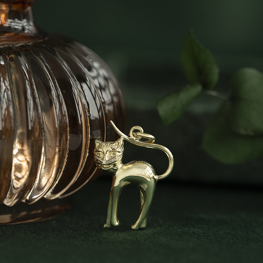 Gouden vintage kat hanger 14 kt