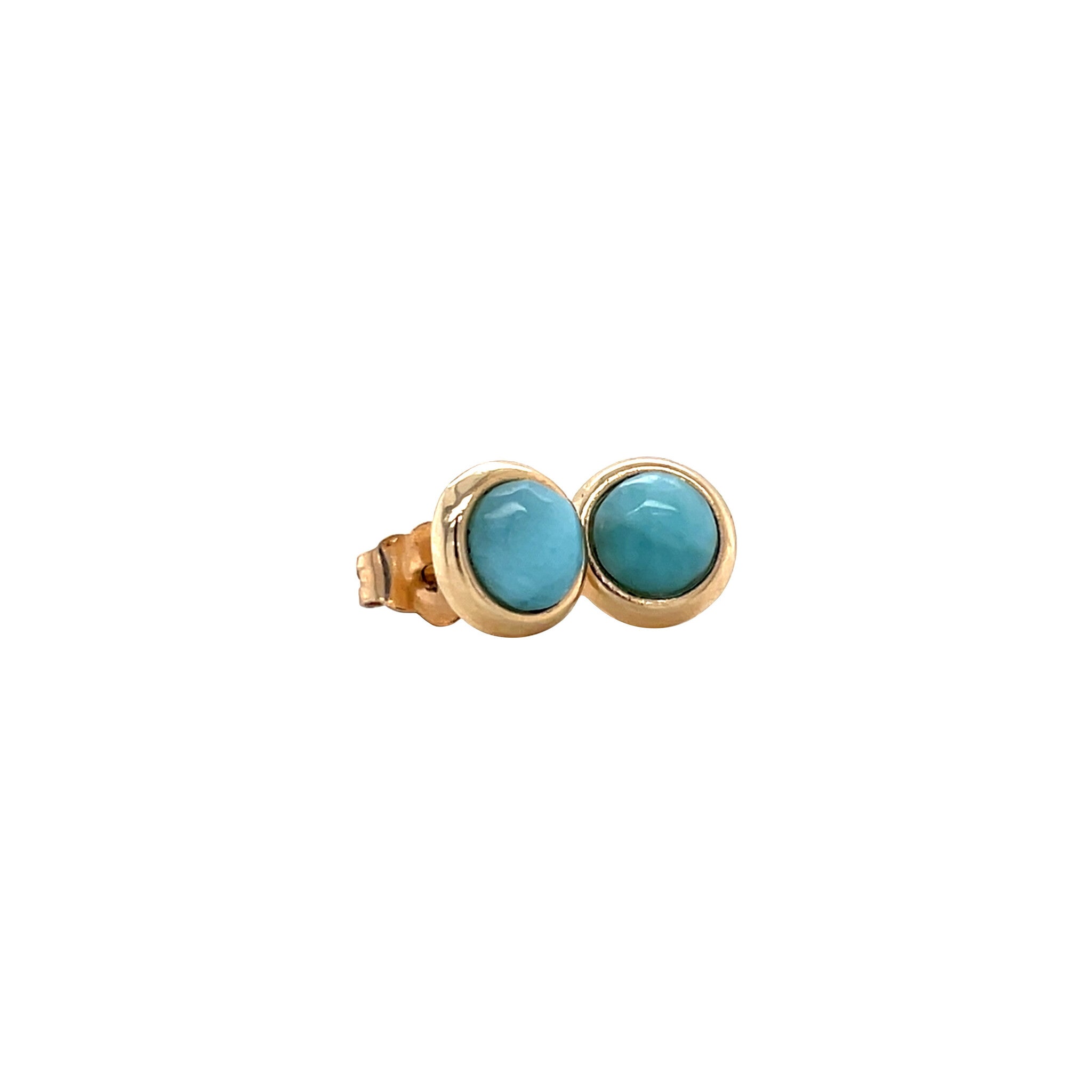 Gouden solitair oorstekers met turquoise 14 krt