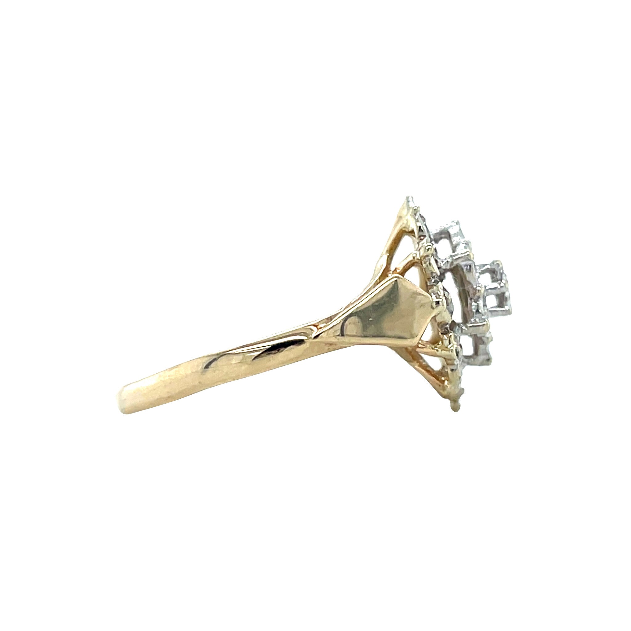 Gouden vintage dubbele entourage ring met diamant 14 krt