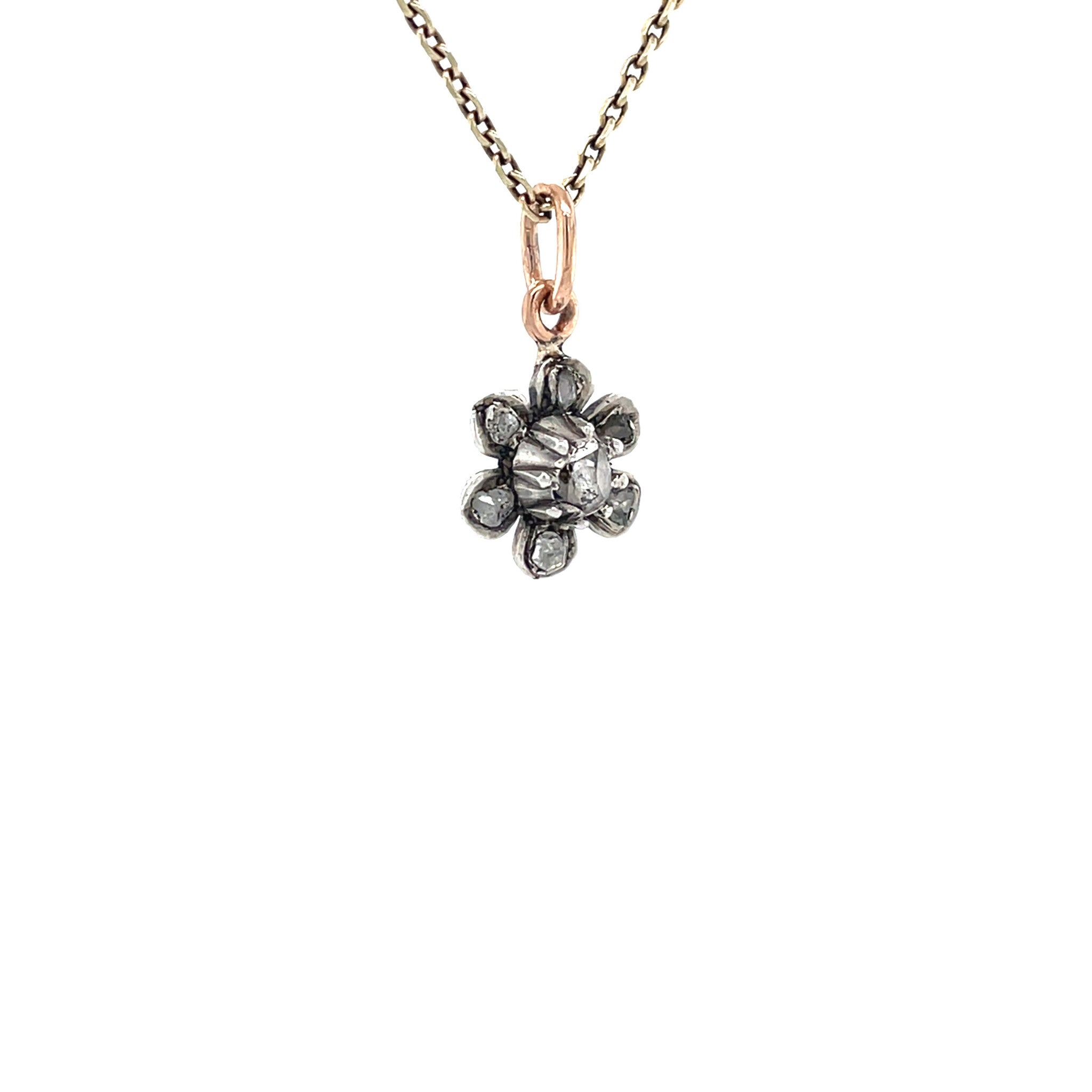 Rose-gold vintage entourage Victorian pendant with rose diamond 14 ktt/925