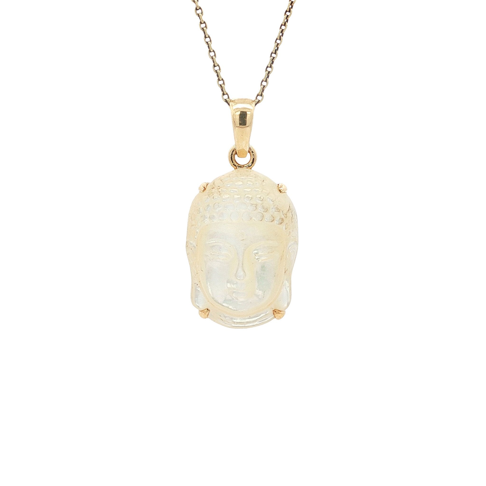 Gouden vintage Boeddha hanger met parelmoer 14 kt