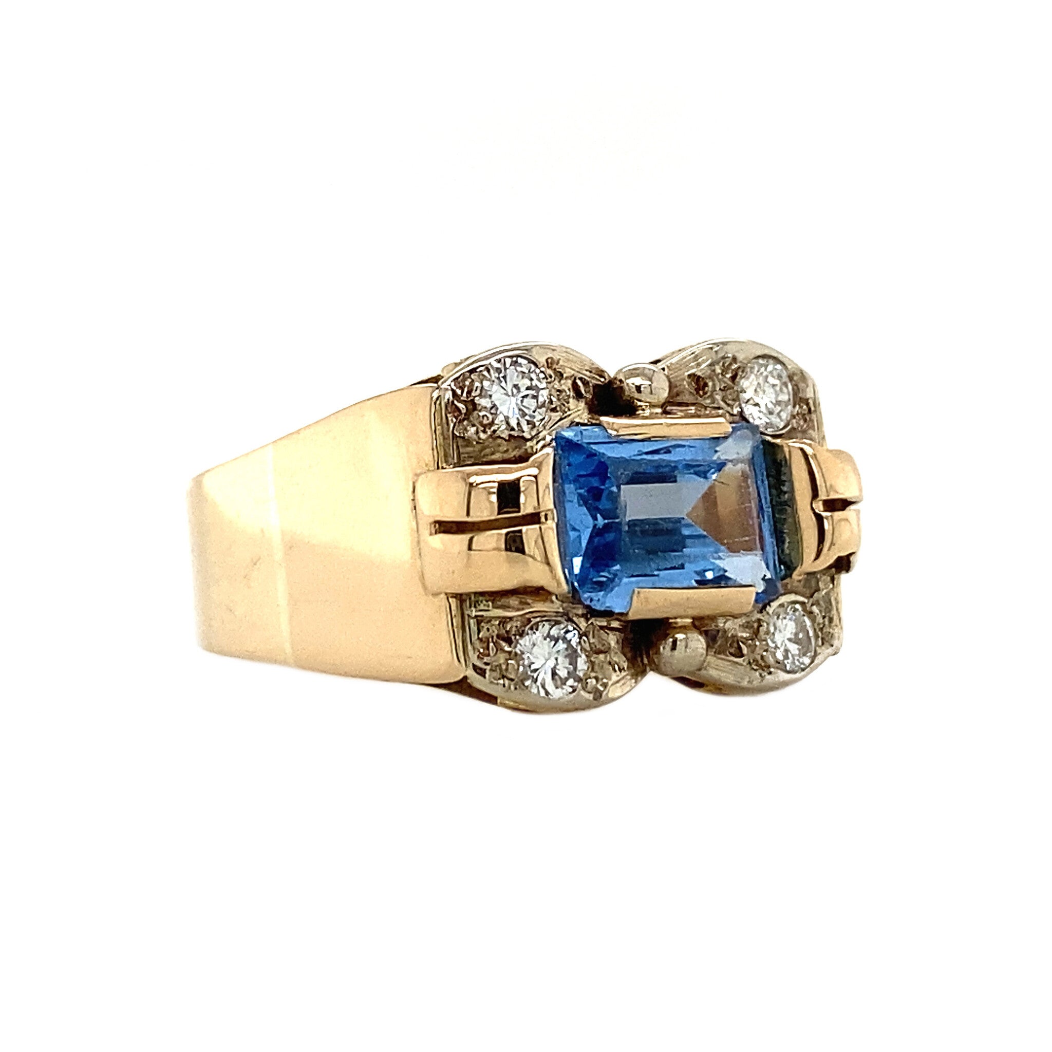 Gold ring with diamond and blue spinel 14 krt