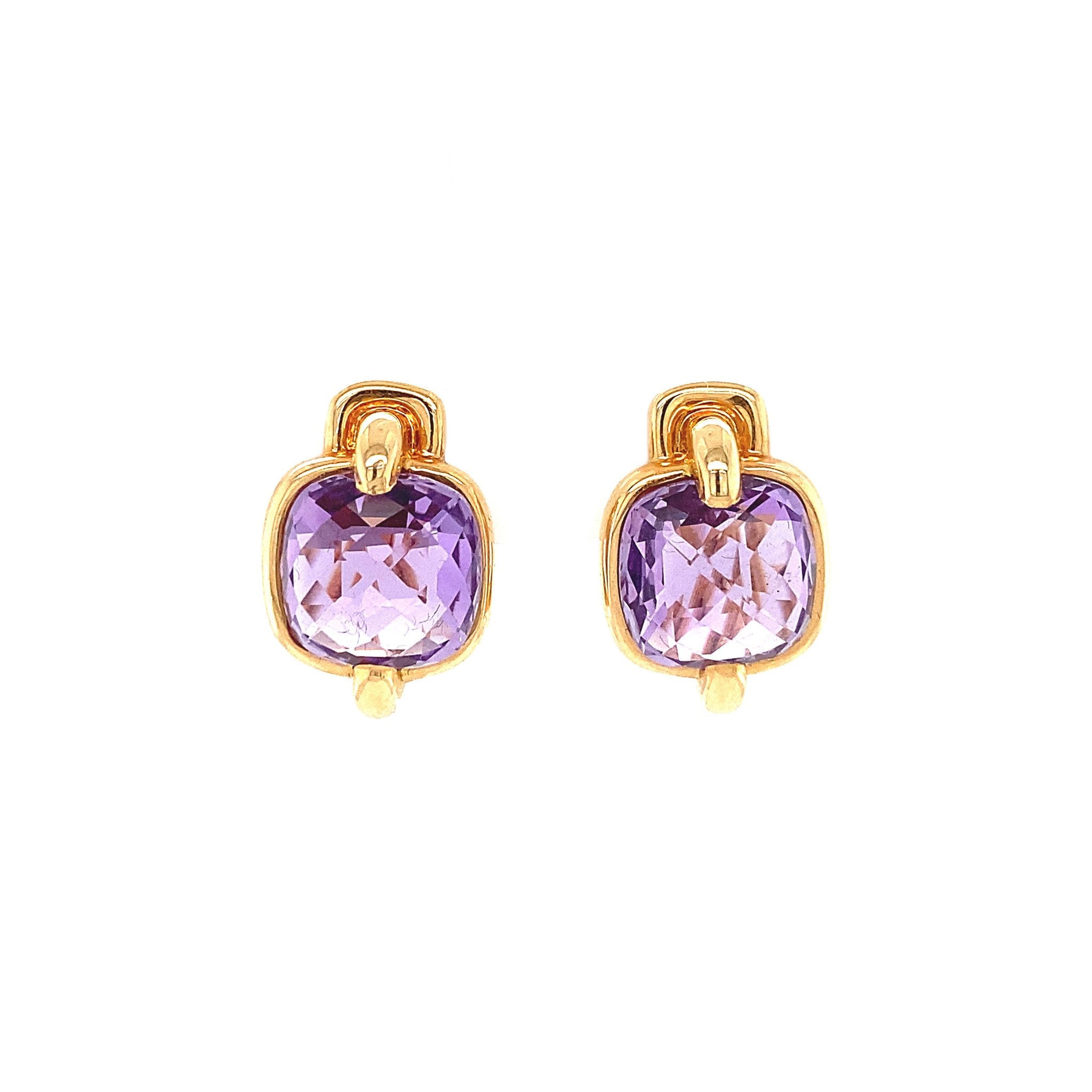 18 kt gold ear clips with amethyst