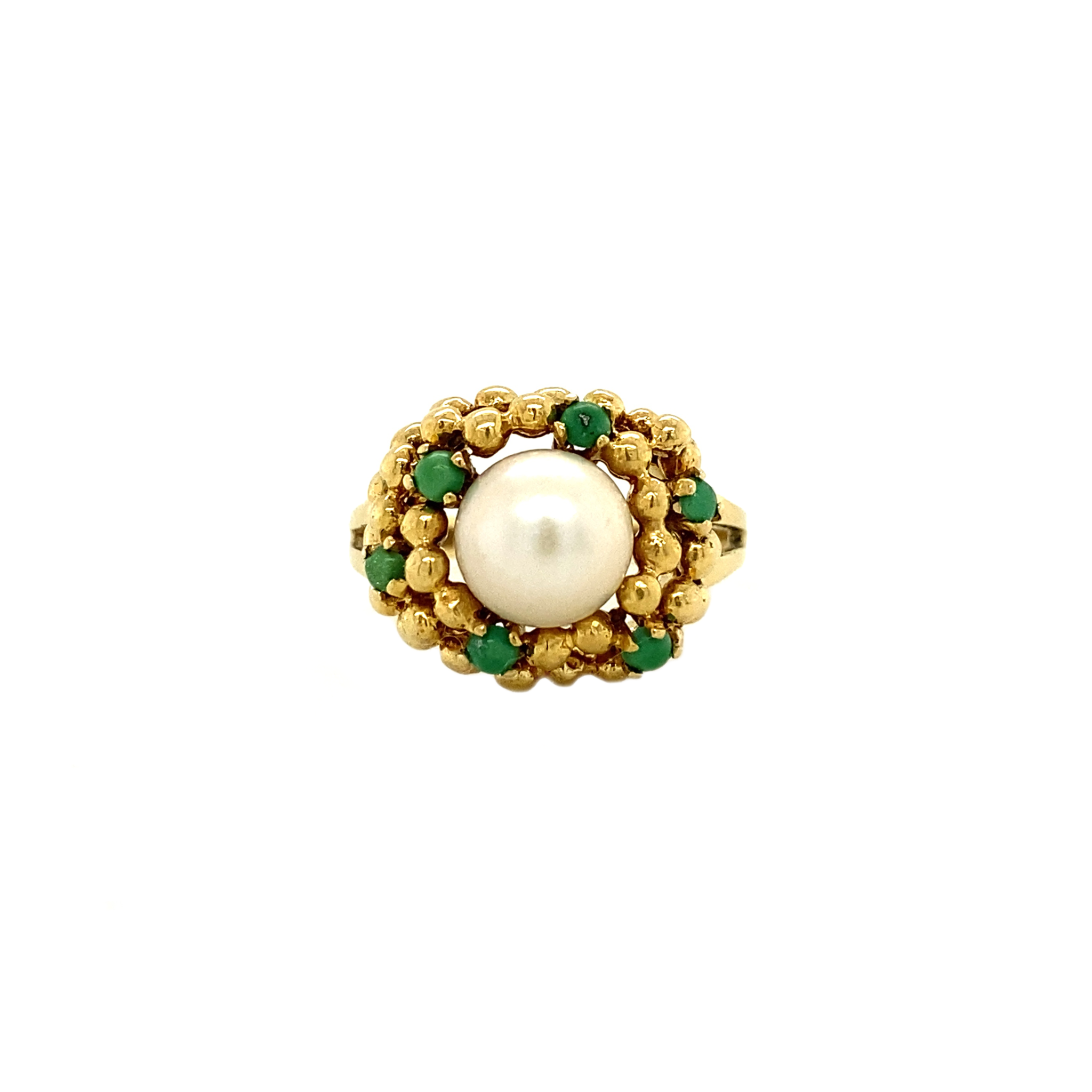 Gold ring with pearl and turquoise 18 kt