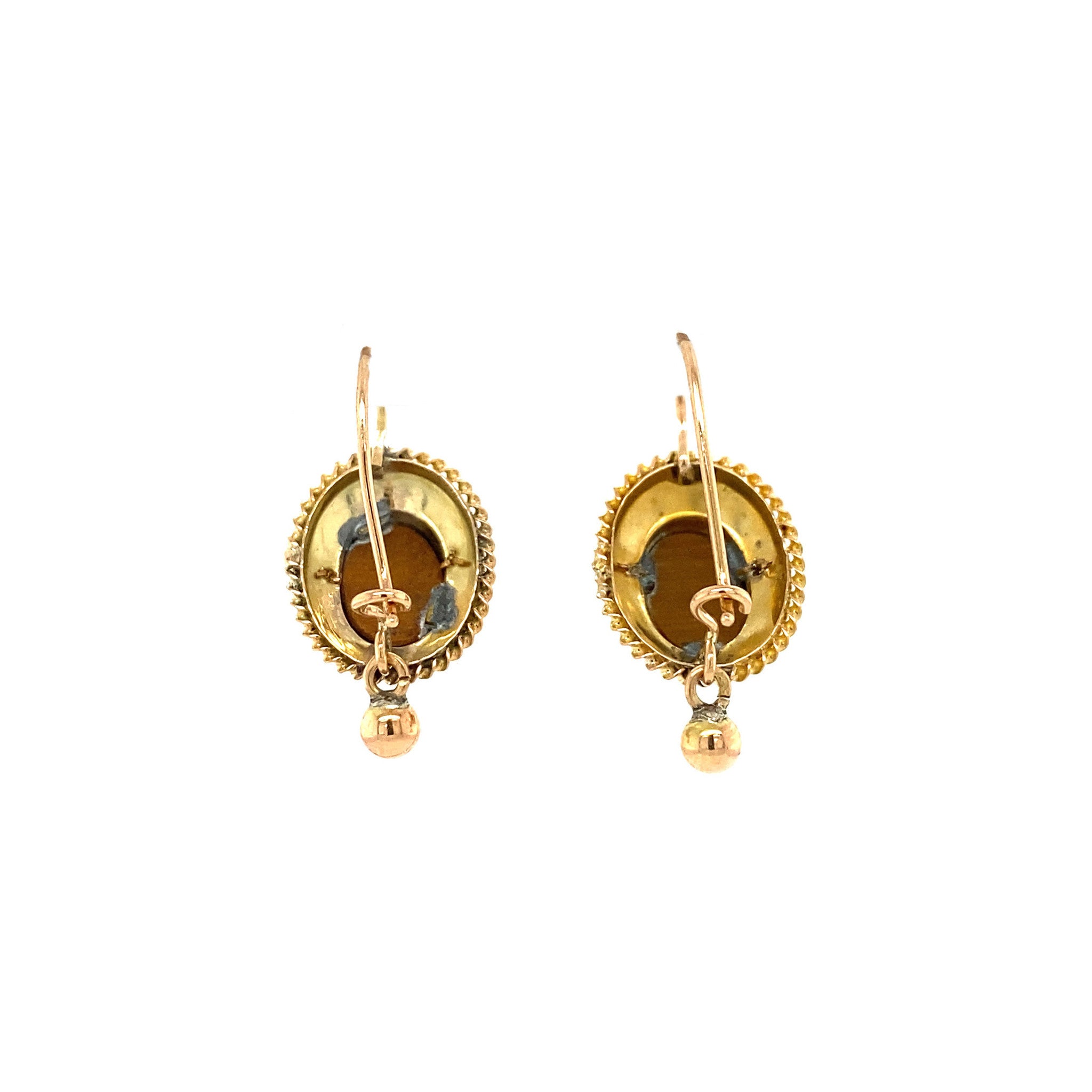 Gouden oorhangers met tijgeroog 14 krt
