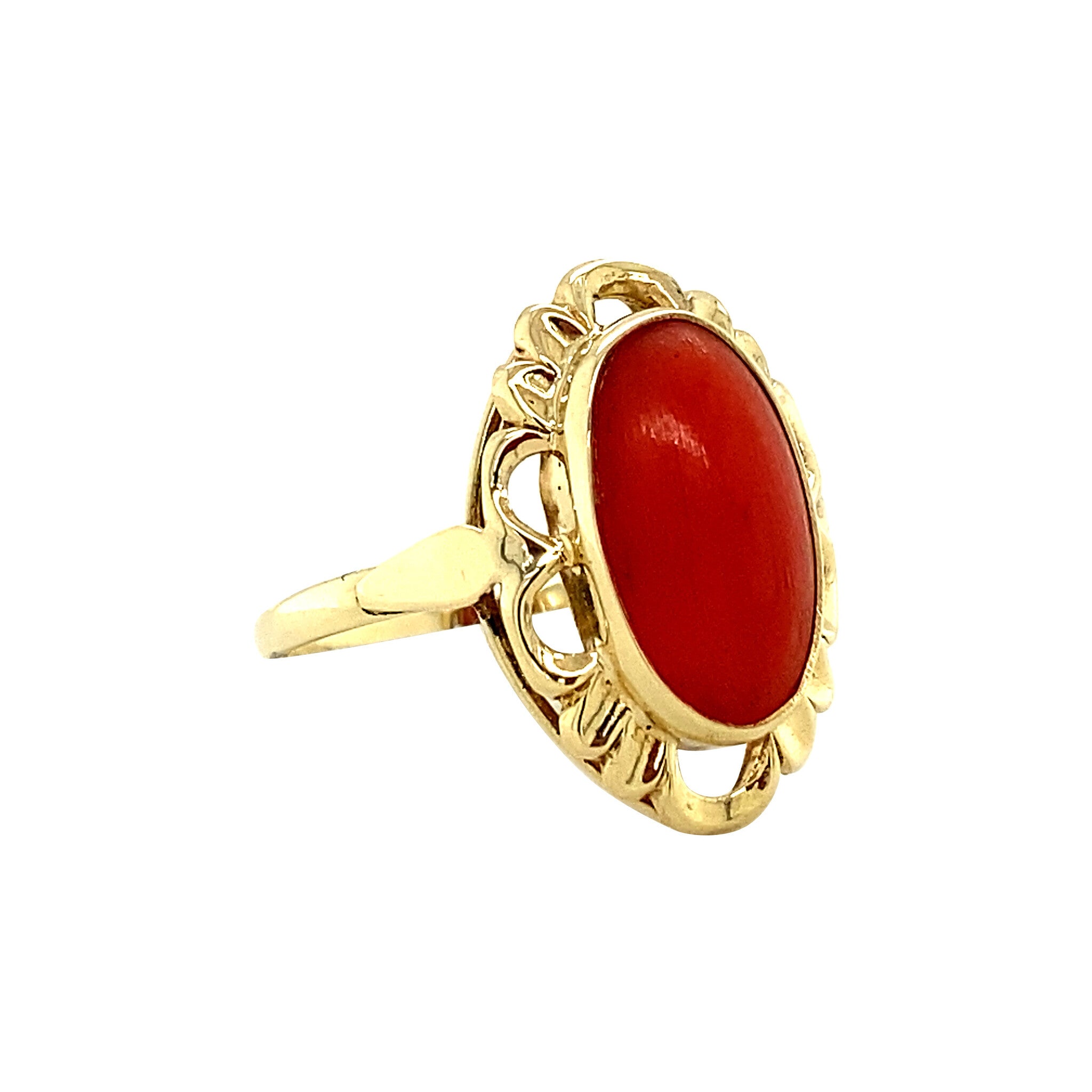 Gouden ring met bloedkoraal 14 krt