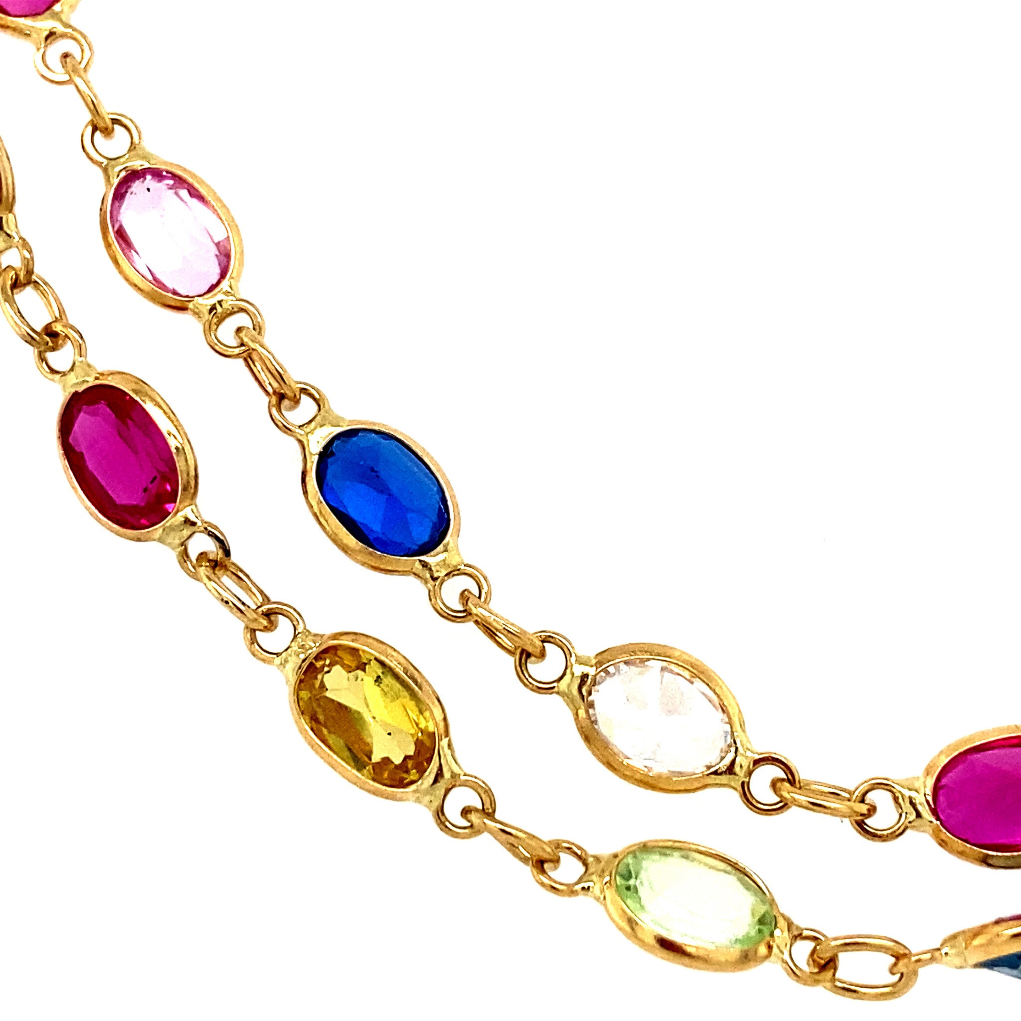 Gouden collier met spinel, saffier, robijn en granaat 18 krt