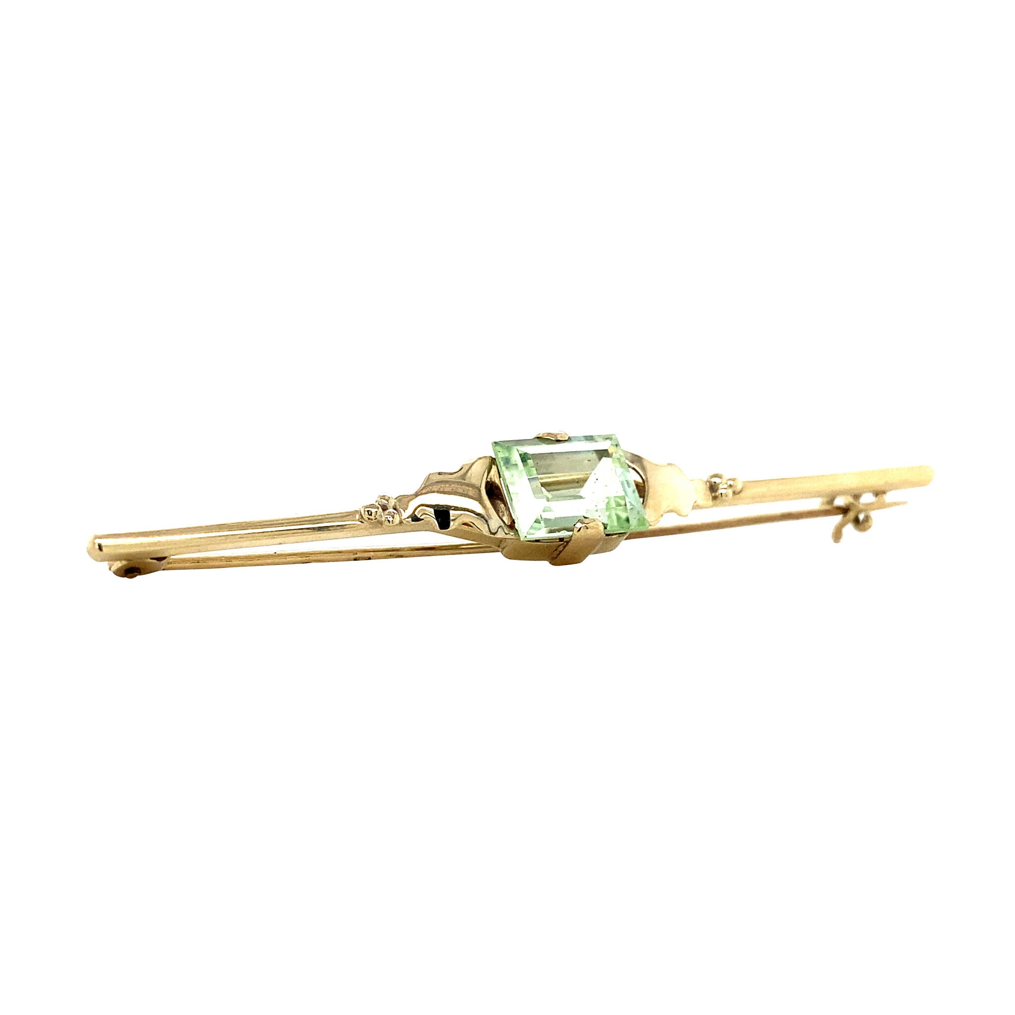 Gouden broche met groene spinel 14 krt