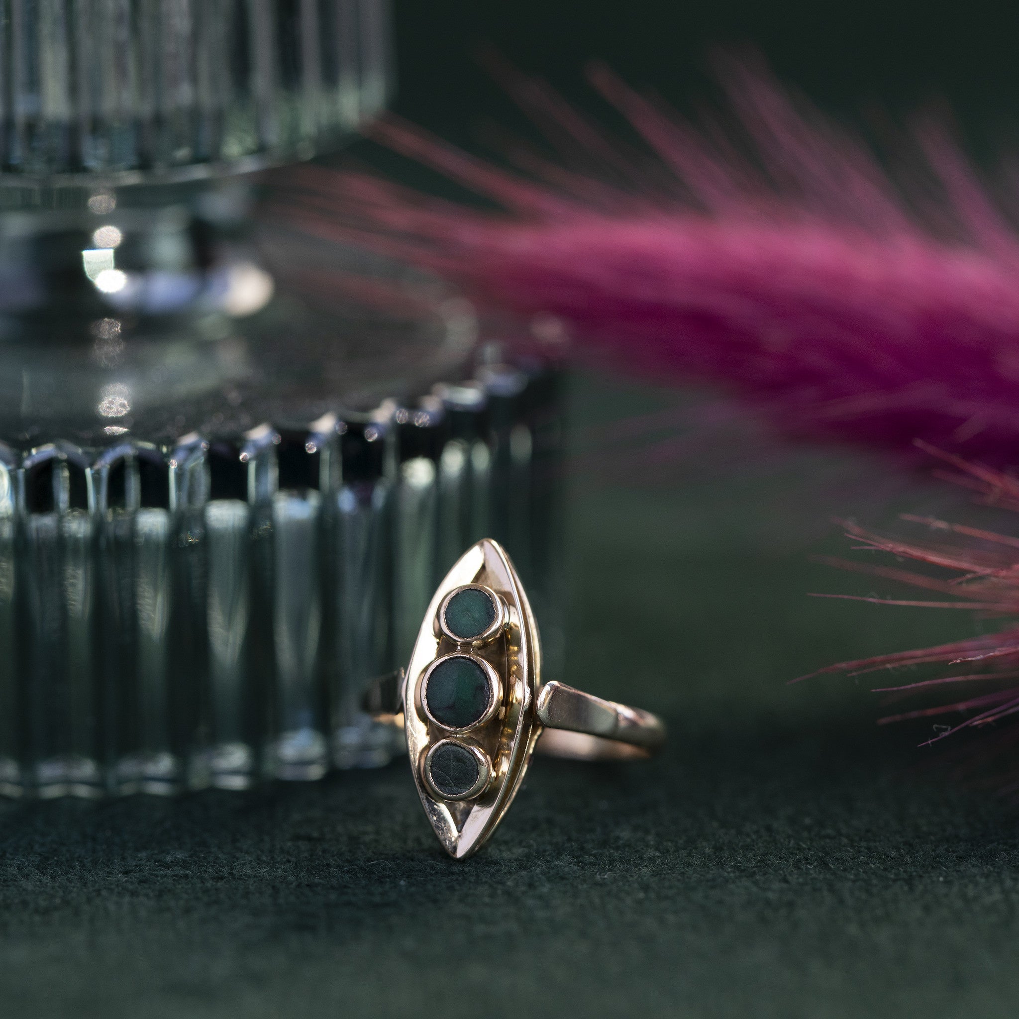 Gold ring with malachite 14 kt