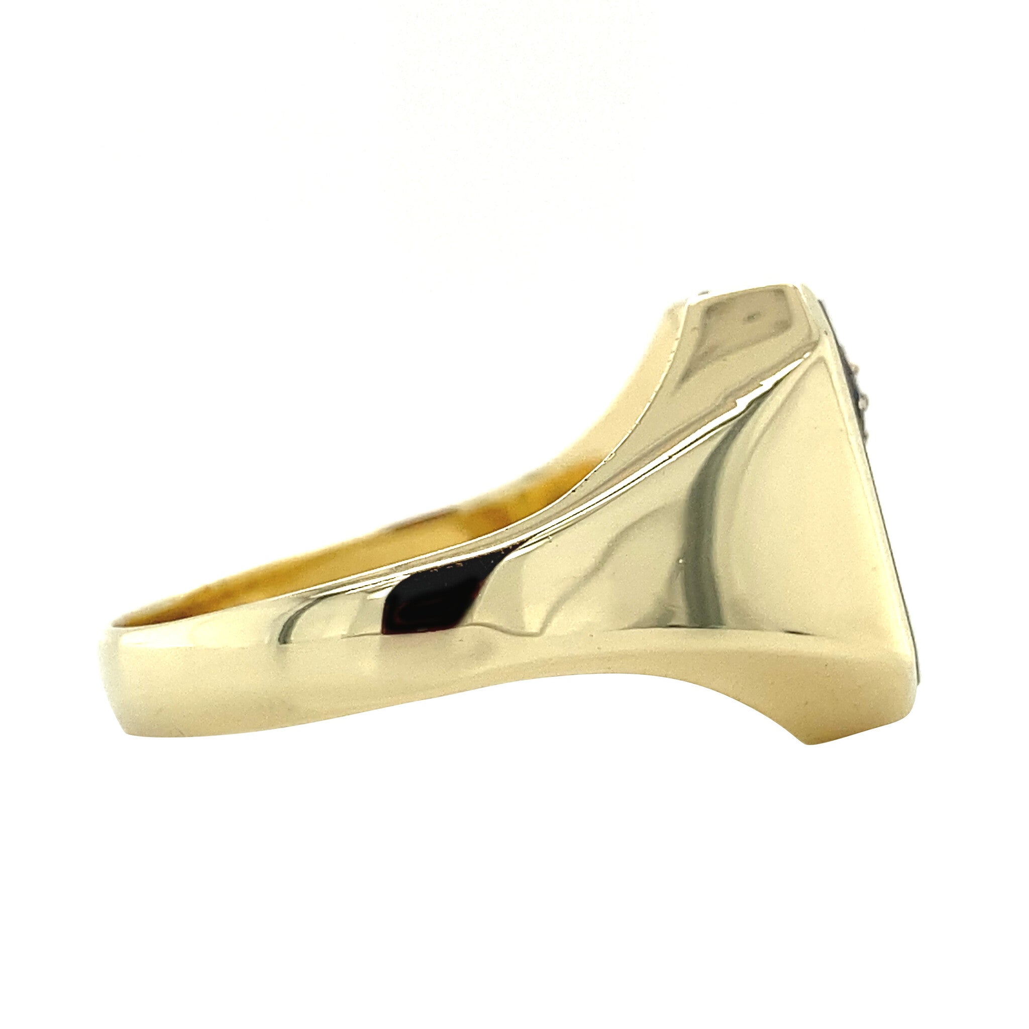 Gold signet ring with onyx and diamond, 14 kt